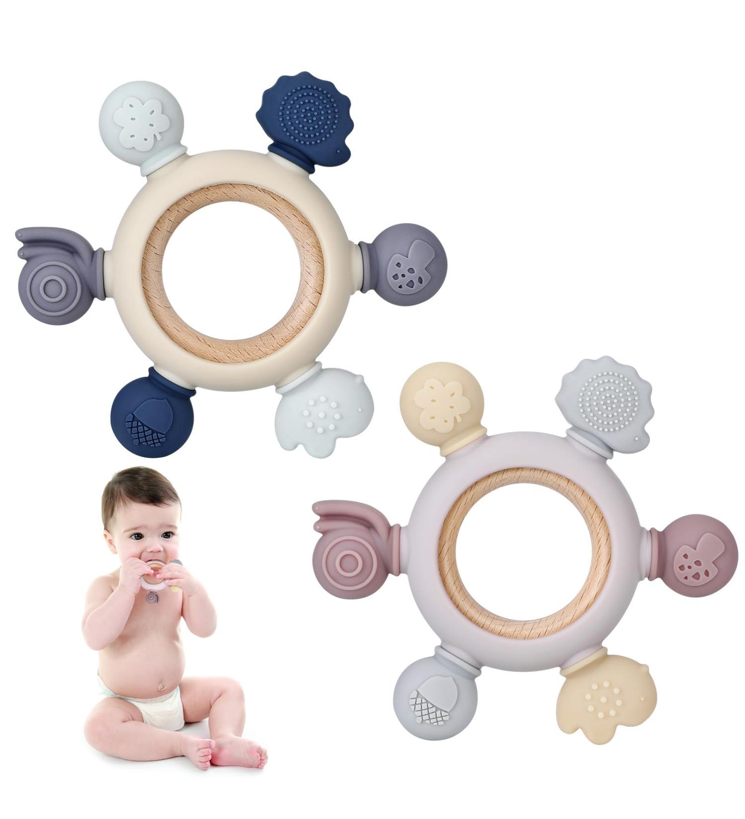 Shop BPA-Free Silicone & Wooden Bite Rings for Babies | 2-Piece Dental Aid & Nursing Accessories | Safe Teething Toys for 3 Months+ - Buy Online on GoSupps.com