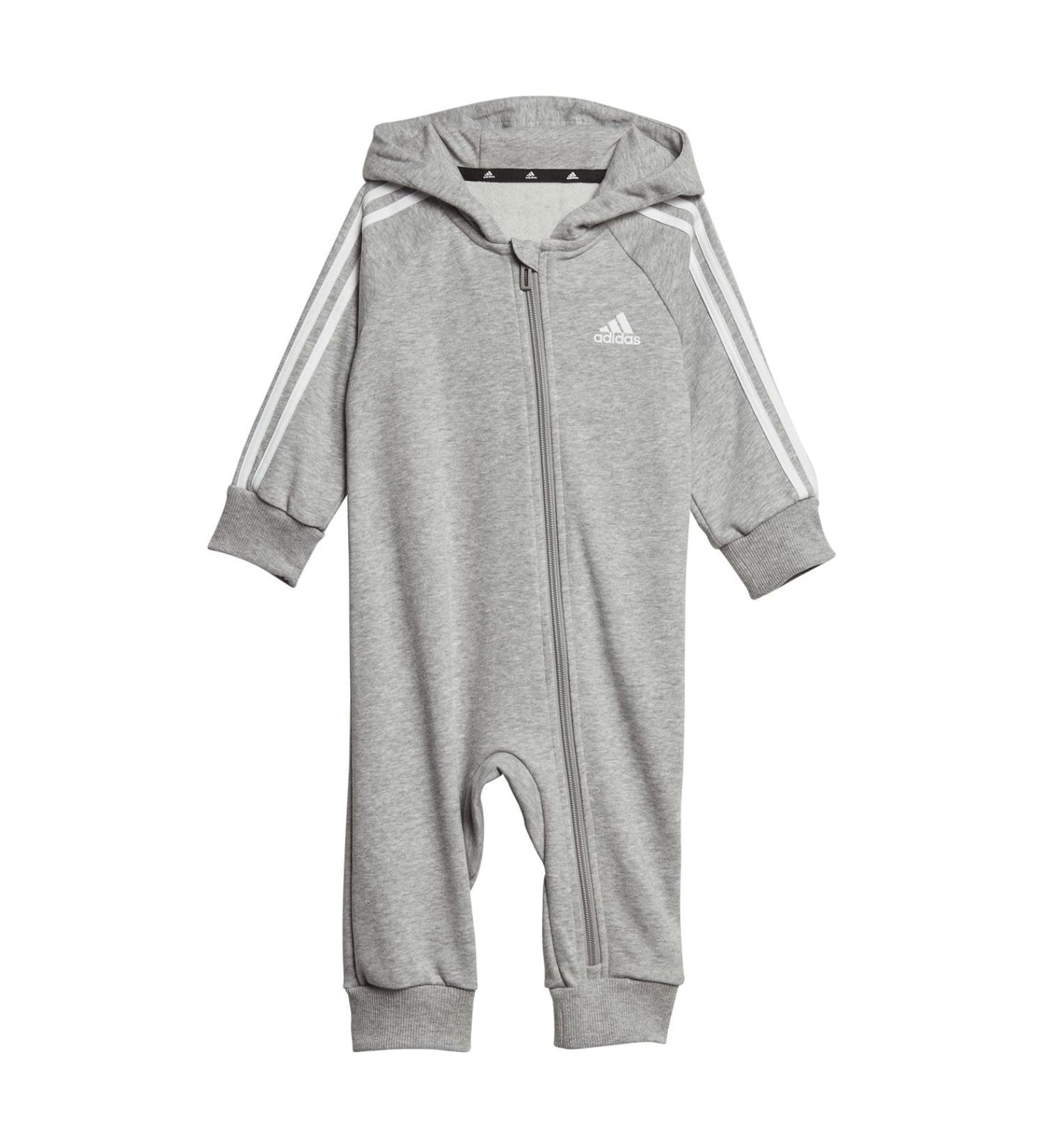 adidas Unisex Essentials 3-Stripes French Terry Bodysuit | Kids Overall 9-12 Months | Medium Grey Heather/White - Buy Online on GoSupps.com