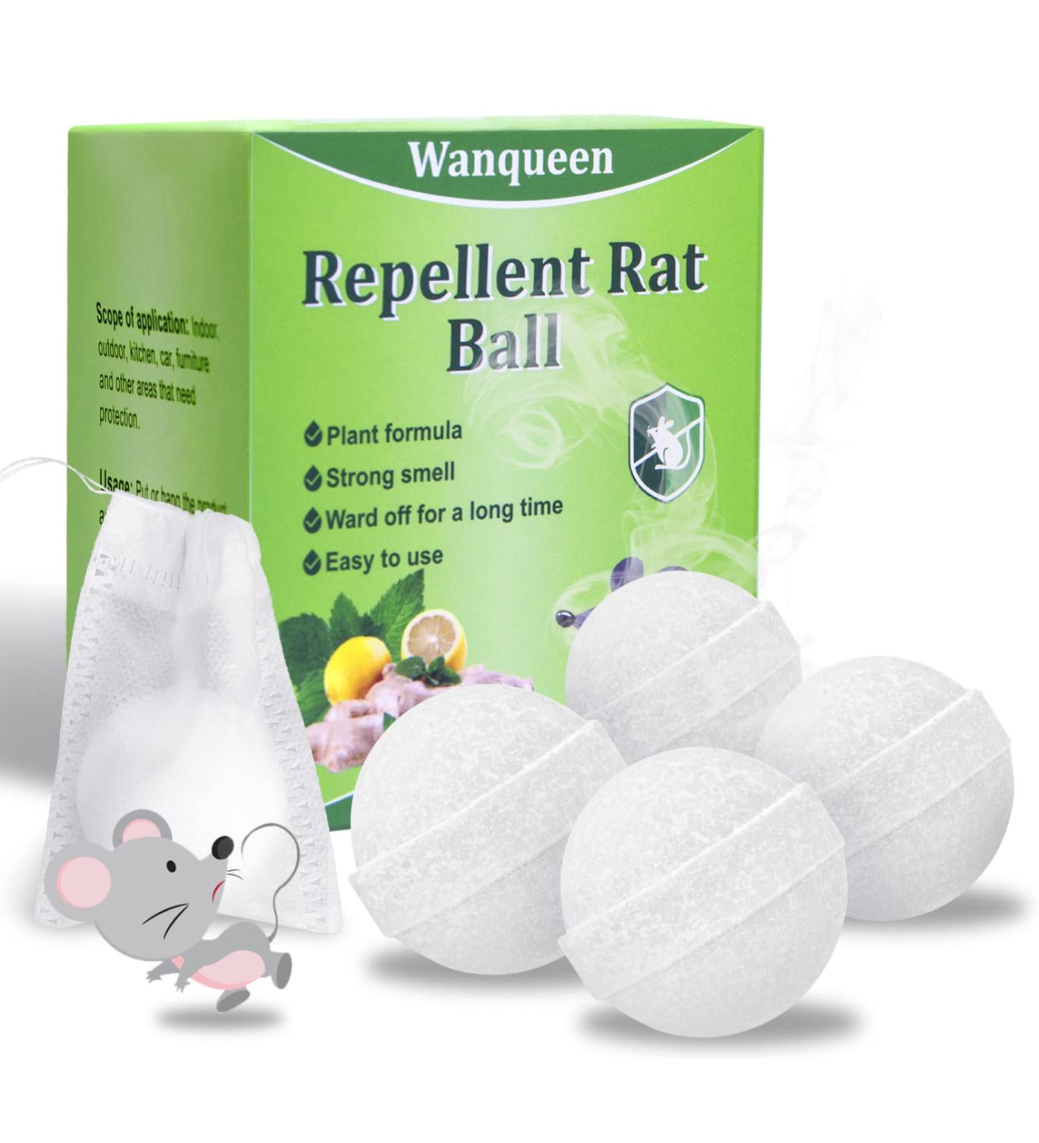 Wanqueen 4 Pack Natural Mouse Repellent Balls - Peppermint Oil Rodent Deterrent for Pest Control | Indoor Mice and Rats Repellent Solution - Buy Online on GoSupps.com