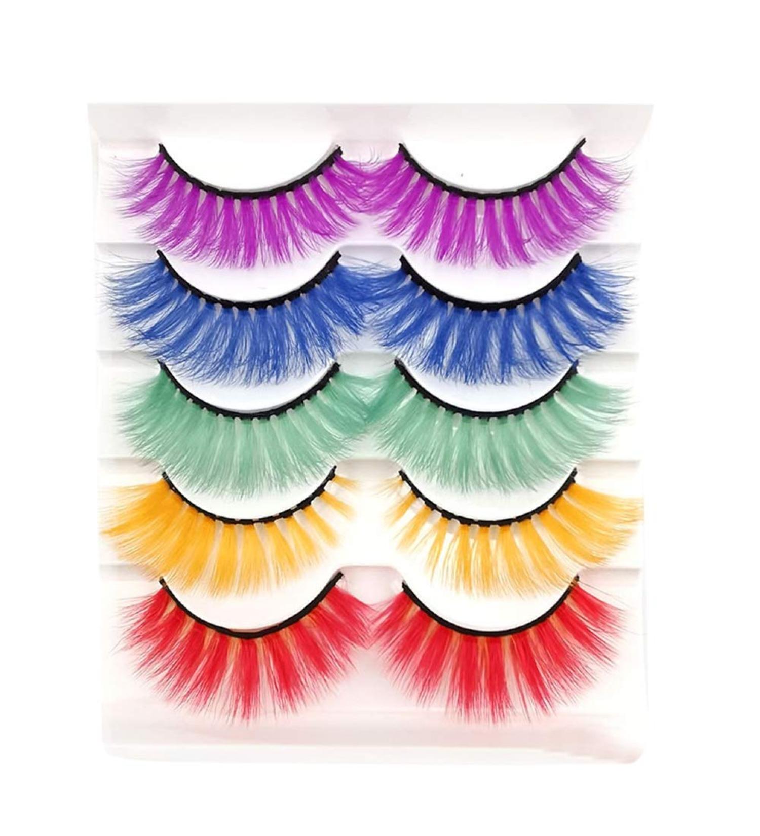 Allbestaye 5 Pairs Colorful Handmade False Eyelashes - Green Purple Brown for Party Makeup - Buy Online on GoSupps.com