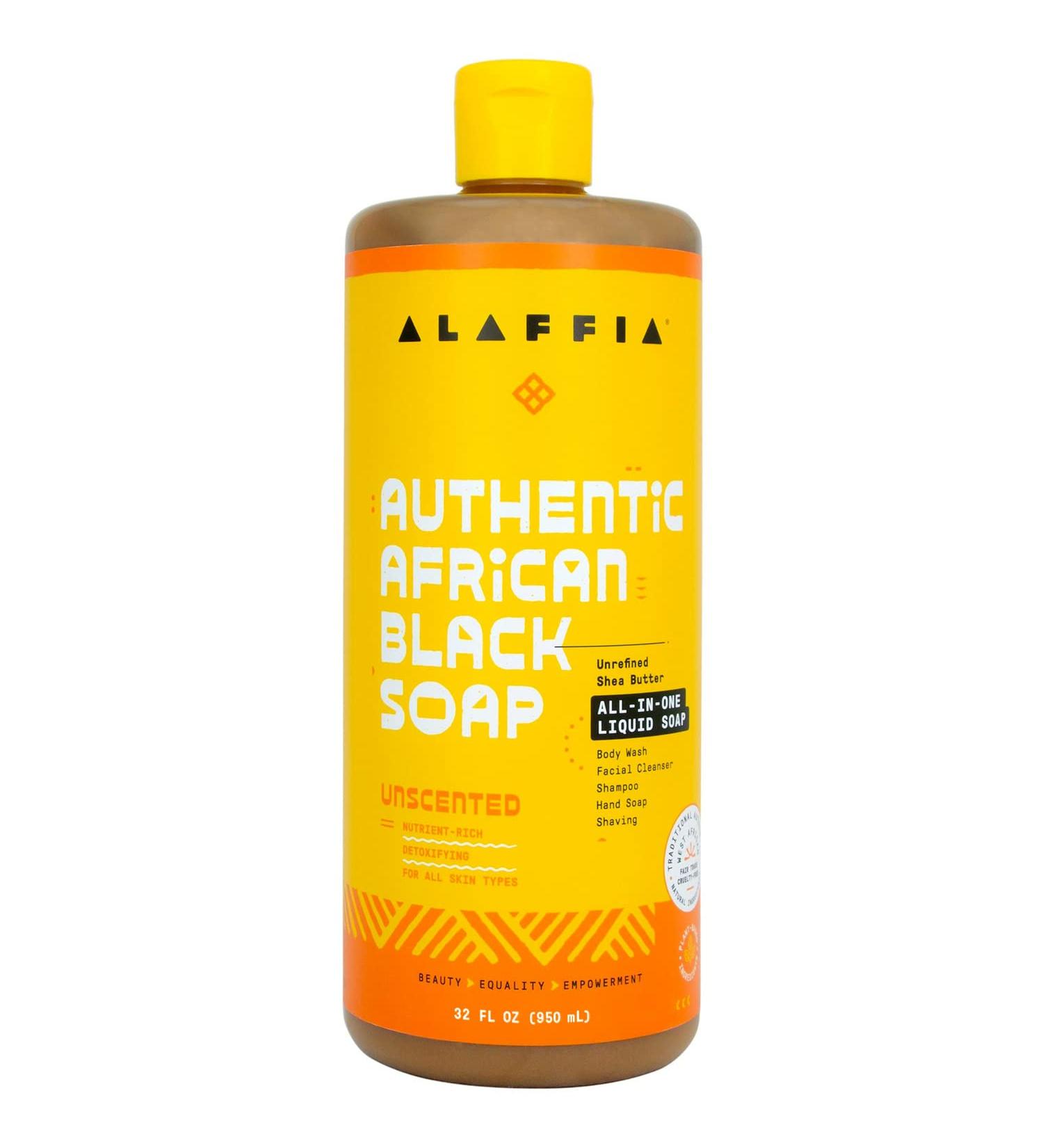 Alaffia Skin Care African Black Soap - 32 Fl Oz All-in-One Liquid Soap for Face, Body, Hair, and Shaving - Shea Butter Moisturizing Formula for Sensitive Skin - Unscented - Buy Online on GoSupps.com