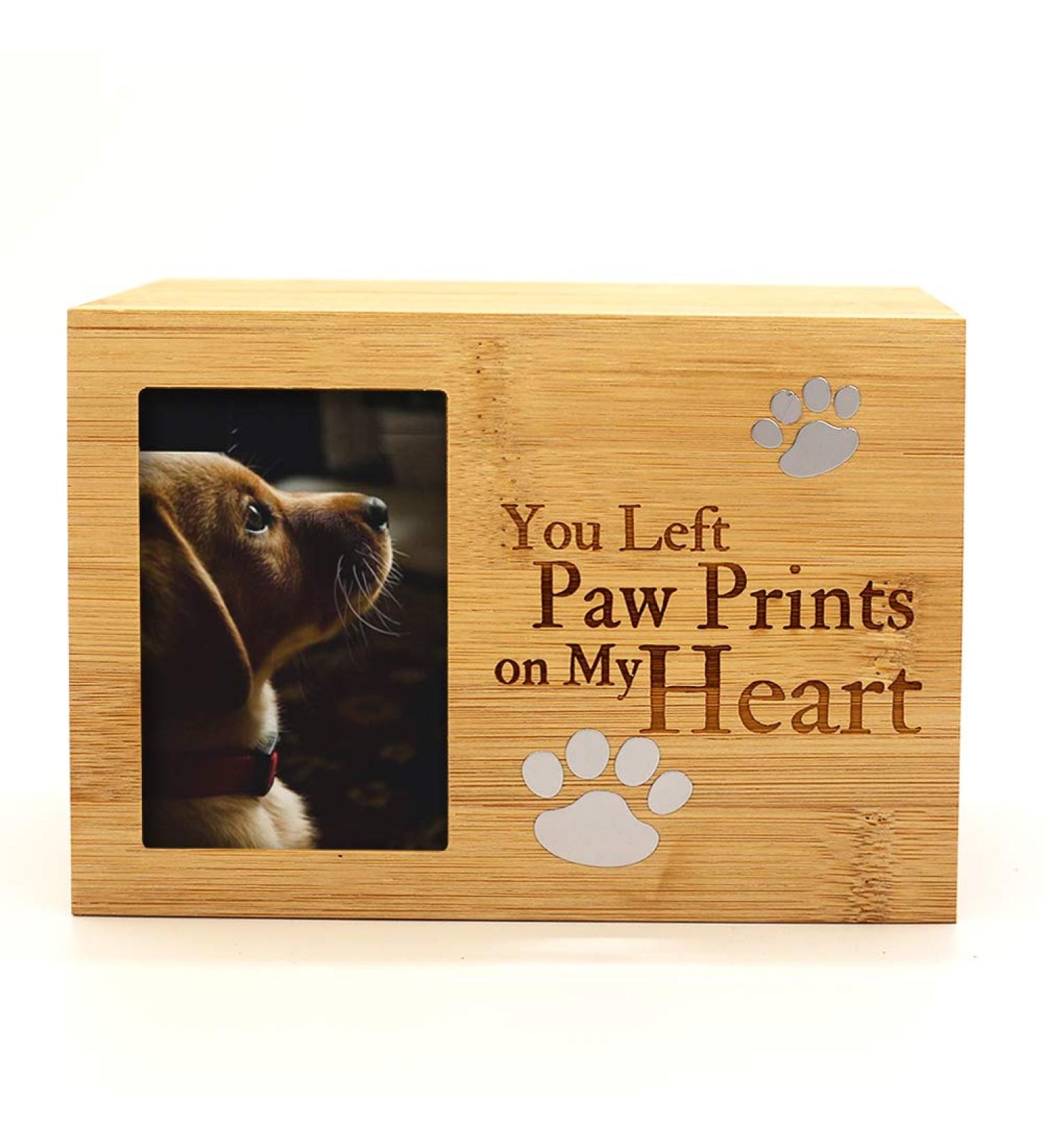 Enbove Burly Wood Pet Urn with Photo Frame | Small Animal Funeral Cremation Urn for Dogs | Keepsake Memorial Ash Urn - Buy Online on GoSupps.com