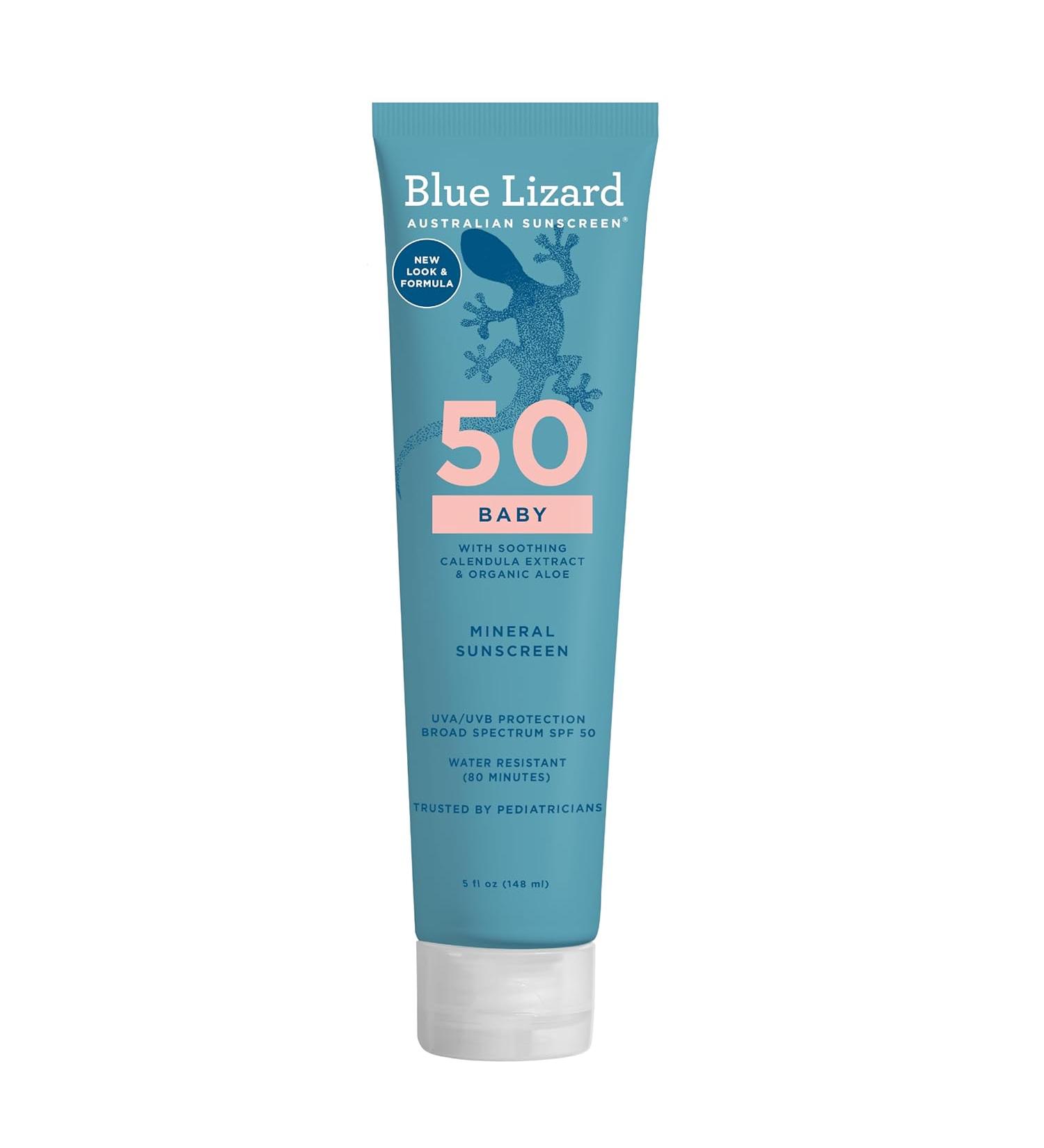 Blue Lizard Baby Mineral Sunscreen SPF 50+ 5 oz Tube - Water Resistant UVA/UVB Protection with Smart Cap Technology - Fragrance Free - Buy Online on GoSupps.com