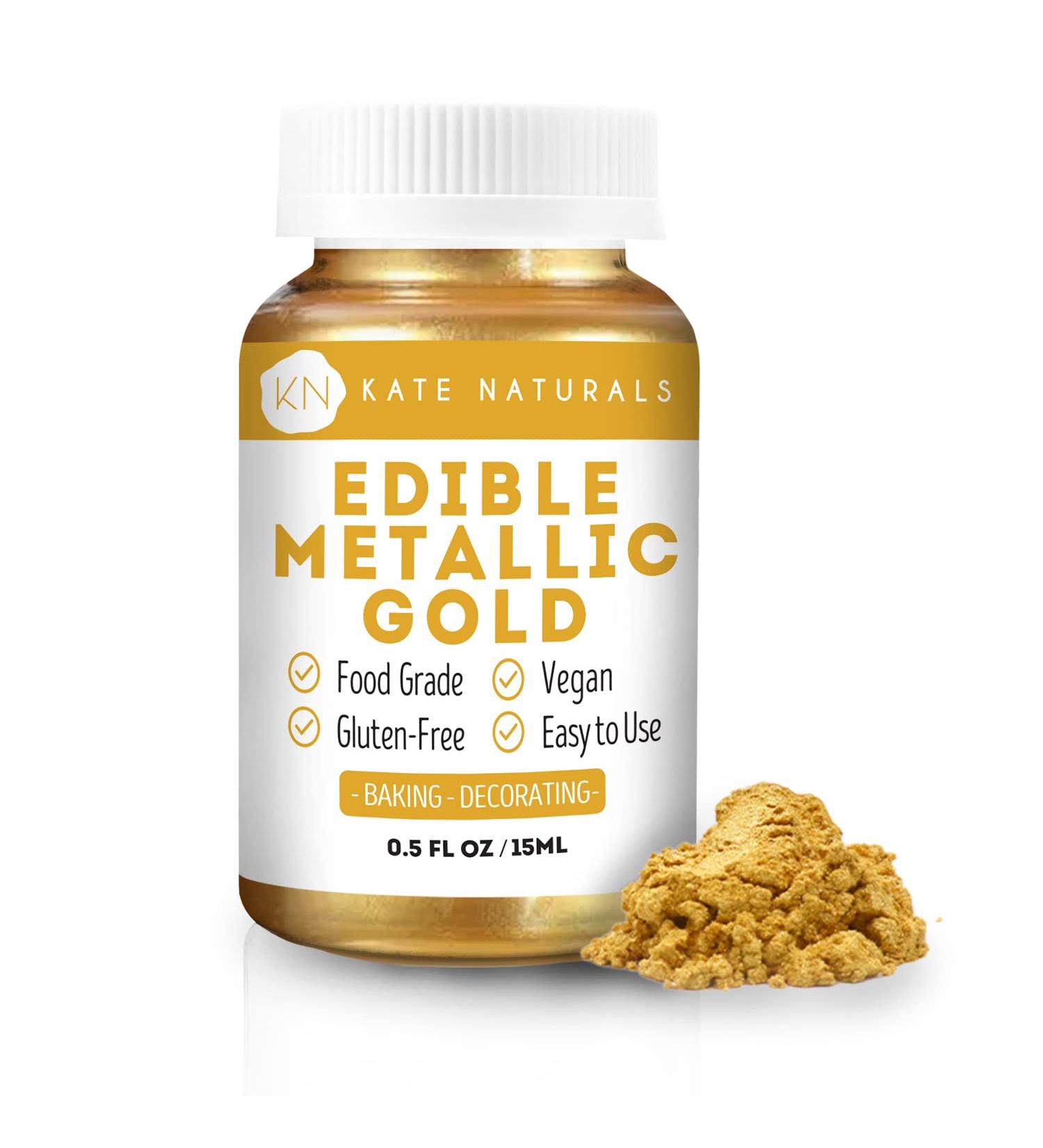 Kate Naturals Edible Metallic Gold Dust (.5oz/14g) for Cake Decorating - Vegan & Gluten-Free Chocolate Baking Formula for Edibles & Cookies - Buy Online on GoSupps.com