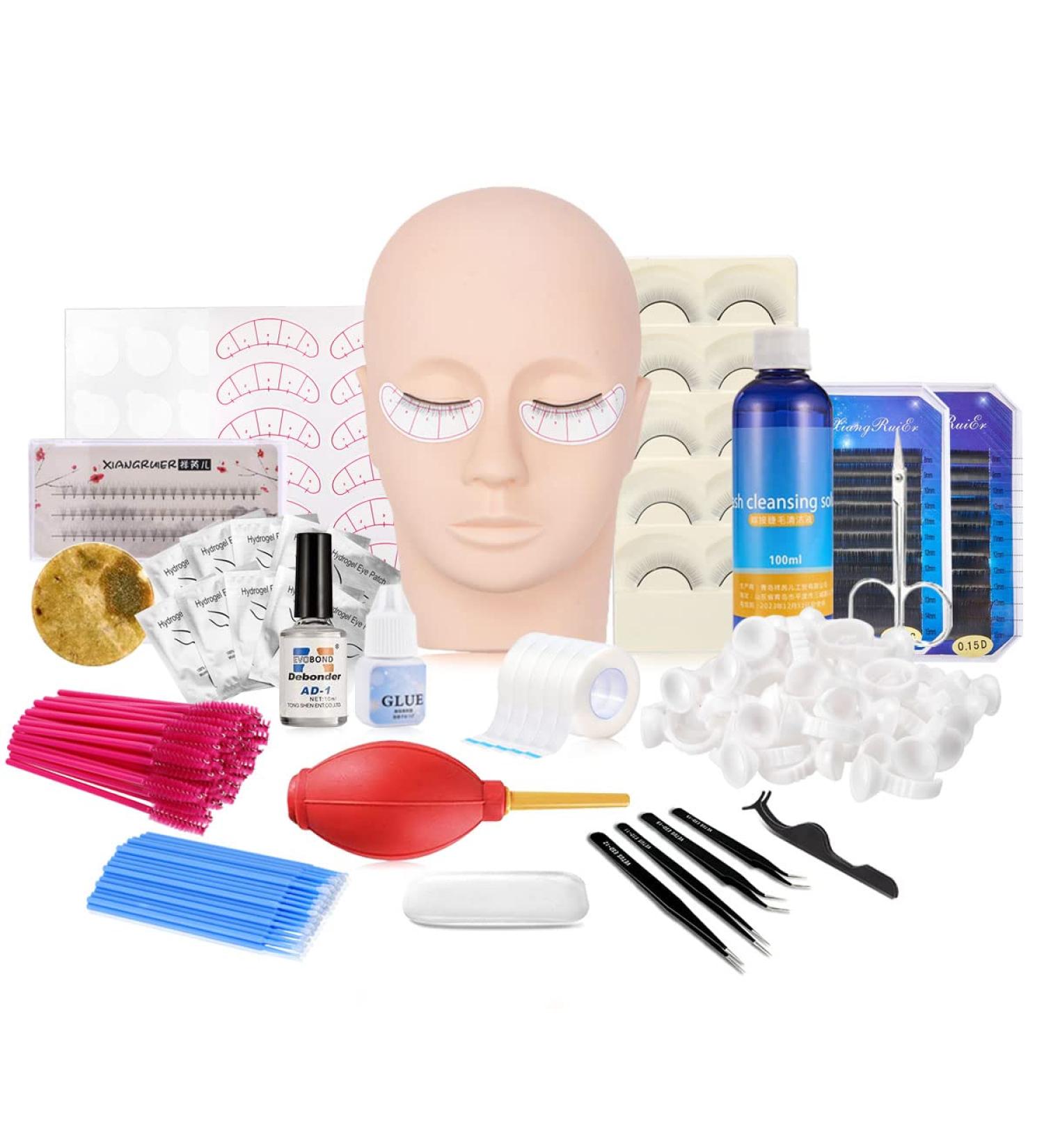 154Pcs Eyelash Extension Practice Set with Professional Mannequin Head for Makeup Training - Buy Online on GoSupps.com