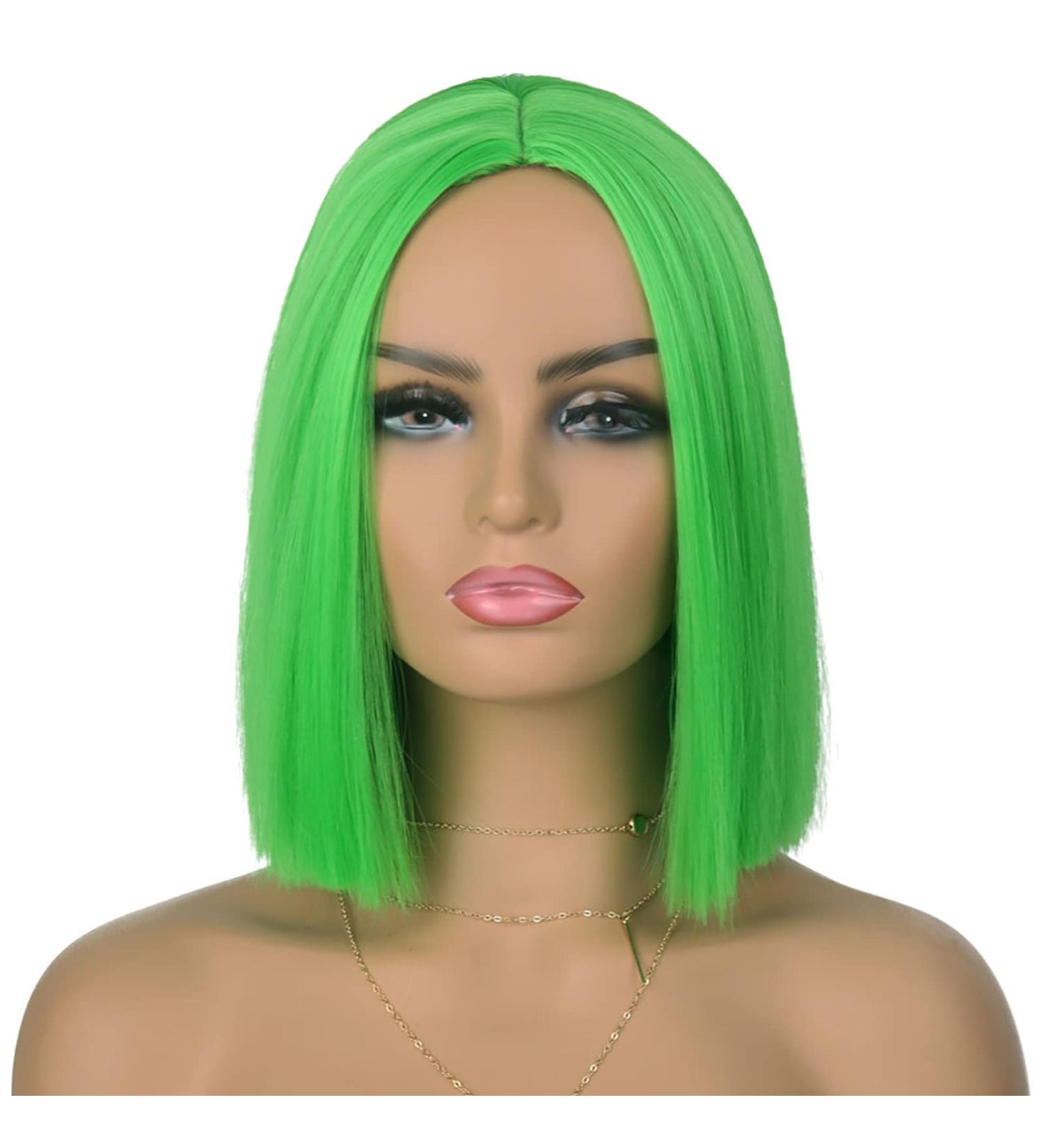 Tereshar Green Bob Straight Synthetic Wig for Women - 12inch Short Bob, Middle Parting, Heat Resistant - Perfect for Costume, Cosplay, and Parties - Buy Online on GoSupps.com