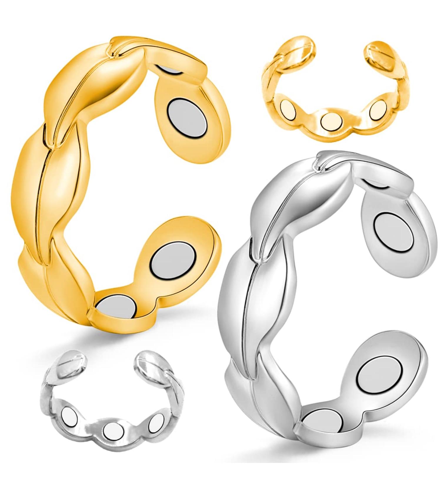 Vicmag 2PCS Adjustable Copper Rings for Women | 7X Ultra Strength Magnetic | 99.99% Solid Pure Copper | Gift Box Included | Leaf Gold & Silver - Buy Online on GoSupps.com