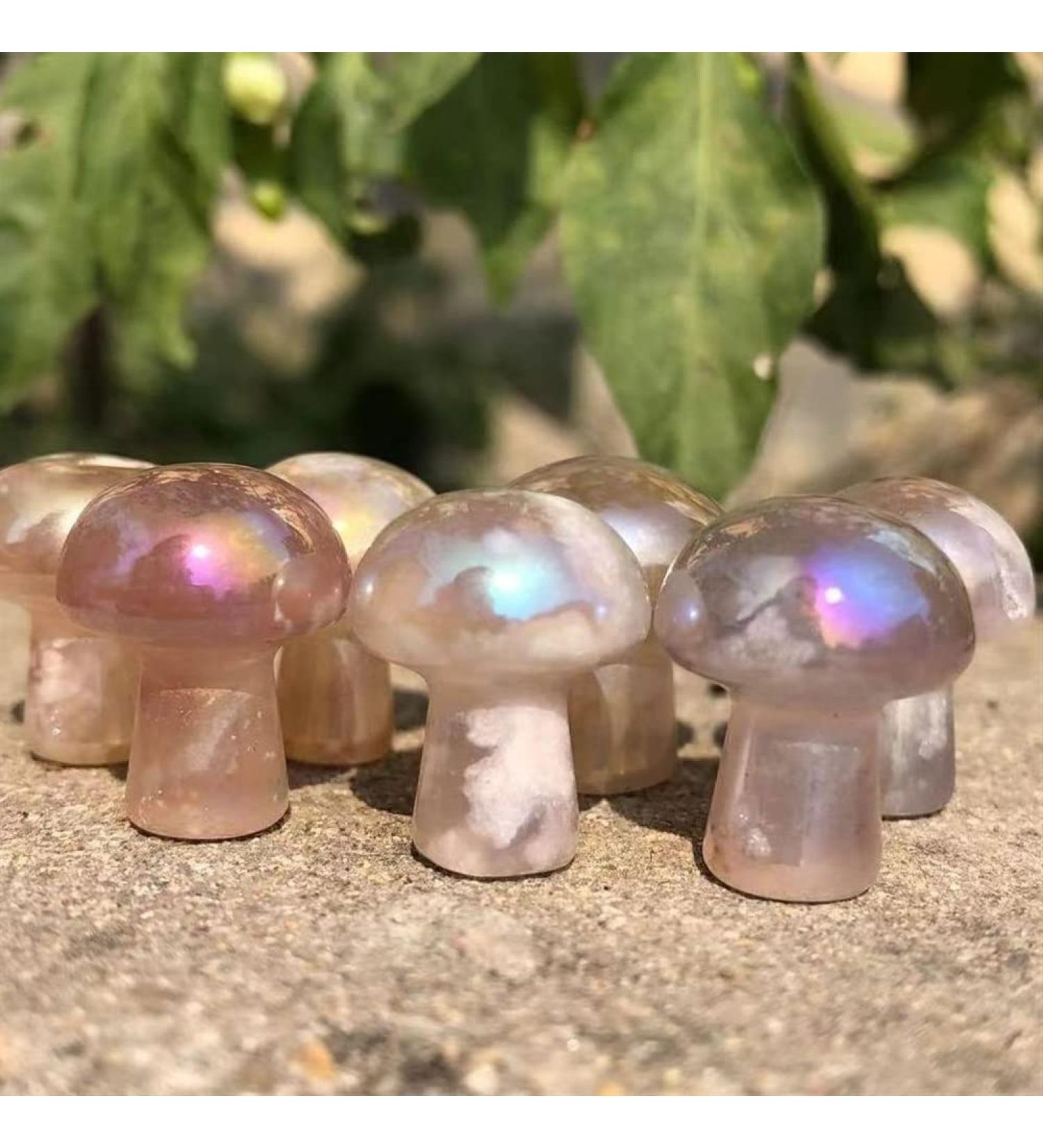 Natural Crystal Rough Home Decoration 10pcs Natural Gold Plating Flower Agate Quartz Mushroom Cherry Blossom Agate Crystal Buttom Mushroom Healing Chakra Stones 10pcs High 18mm - Buy Online on GoSupps.com