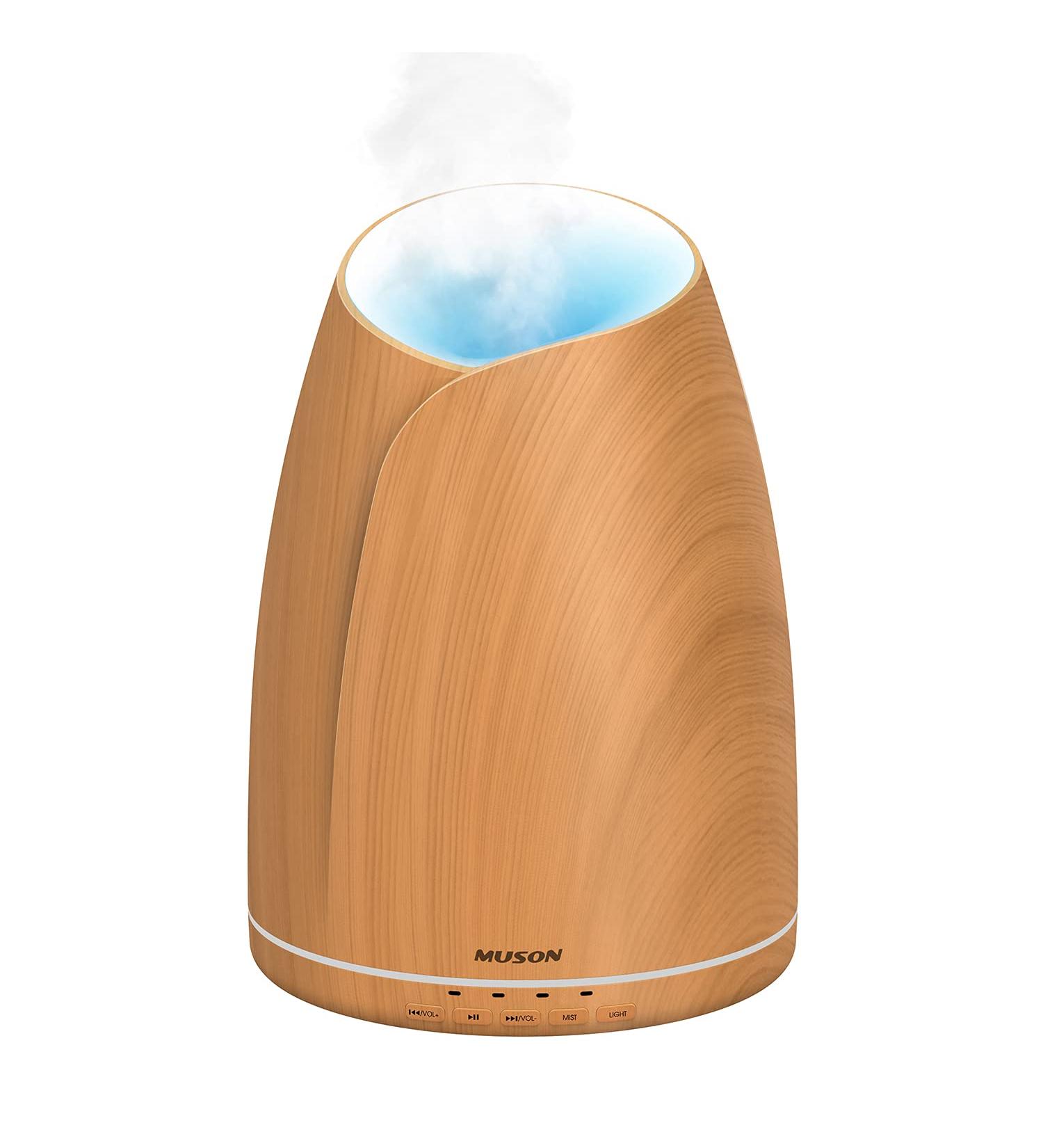 Muson Sound Machine Diffuser - Wood Grain Vase Shape | Essential Oil Humidifier with Soothing Music & 7 Color Lights - Buy Online on GoSupps.com