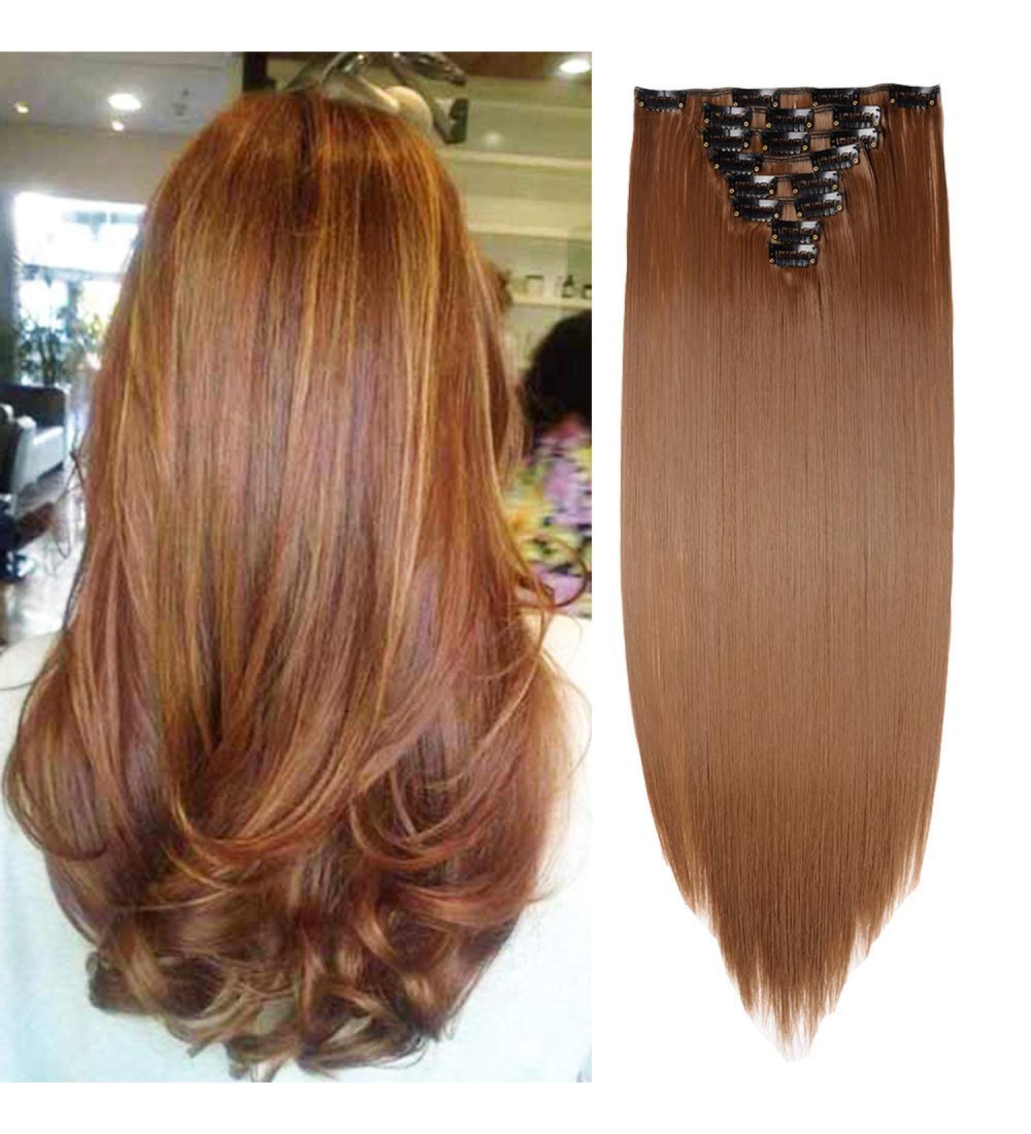 23 Medium Brown Clip-In Hair Extension - 8 Piece Set - Synthetic Straight Hair - 23 Inch Length - Buy Online on GoSupps.com