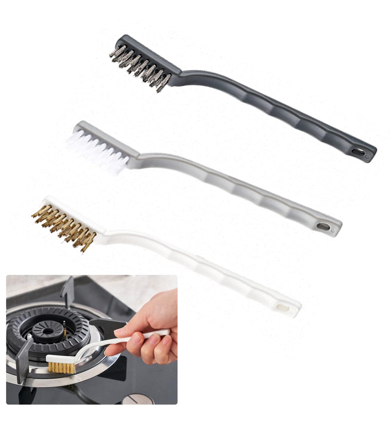 ORIJOYNA 3-Piece Kitchen Cleaning Scrub Brush Set with Stainless Steel Brass and Nylon Bristles - Ideal for Range Hood Degreasing Grime and Rust Removal - Buy Online on GoSupps.com