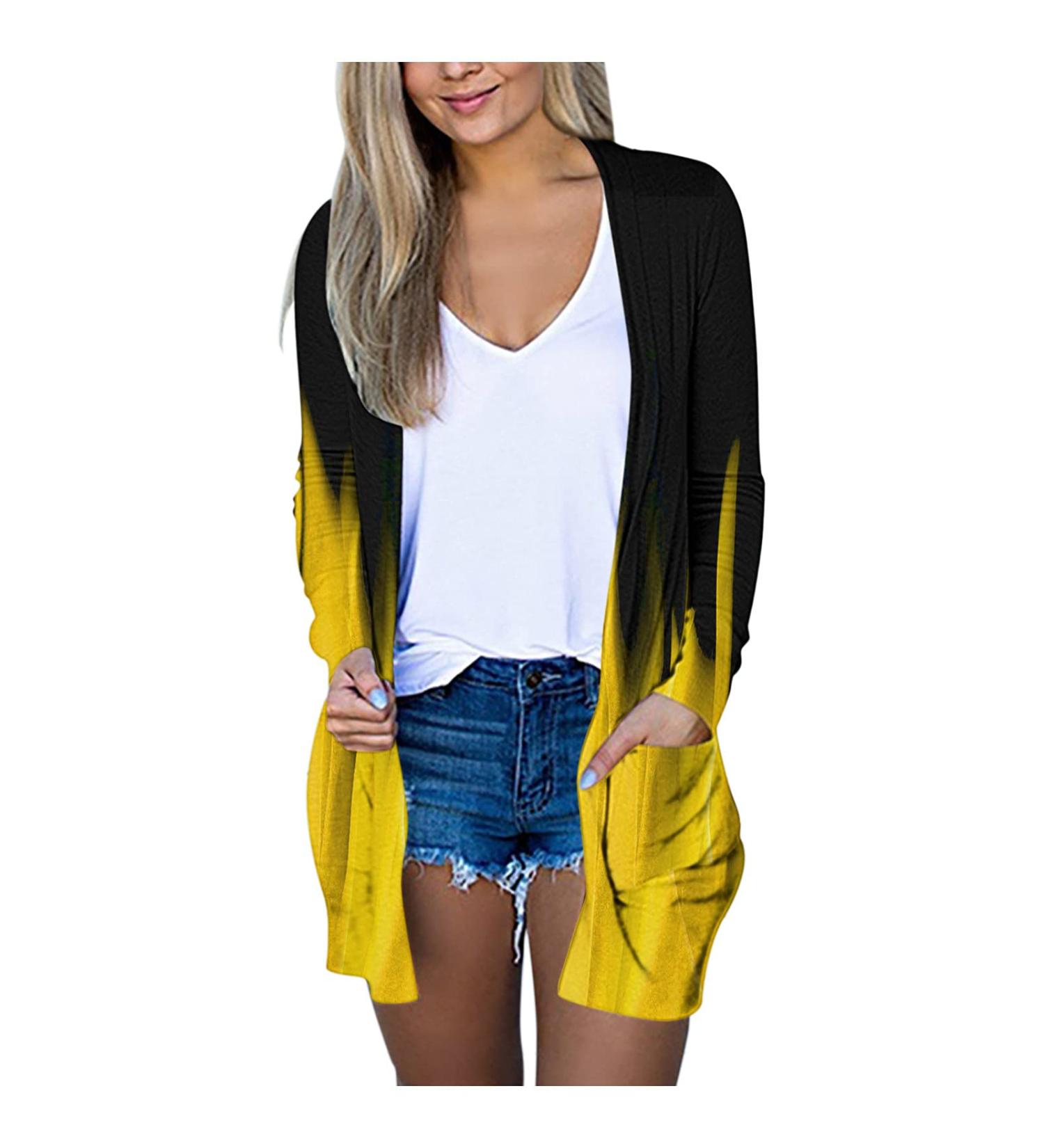 Long Shirt Outerwear Top Thin Warm Knitted Coat Women's Blouse V-Neck Shirt Tunic Long Women's Tunic Women's Shirt Casual Checked Shirt Women's Winter Chunky Knit Jacket E-yellow XL - Buy Online on GoSupps.com