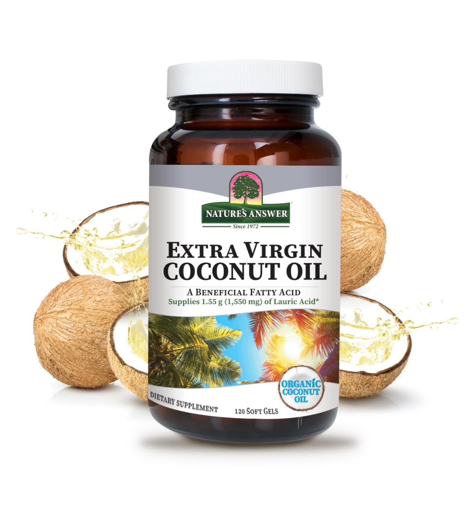 Nature's Answer Extra Virgin Coconut Oil Softgels Organic Coconut Oil Multi-Purpose Non-GMO Ideal for For Hair Skin Body Moisturizer (Pack of 2) - Buy Online on GoSupps.com