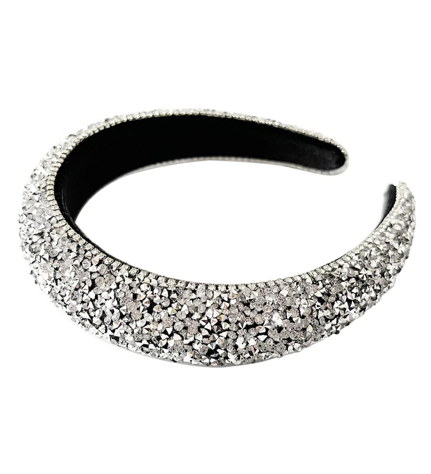 Sparkling Rhinestone Padded Headband - Silver Jeweled Hair Accessory for Women & Girls - Buy Online on GoSupps.com