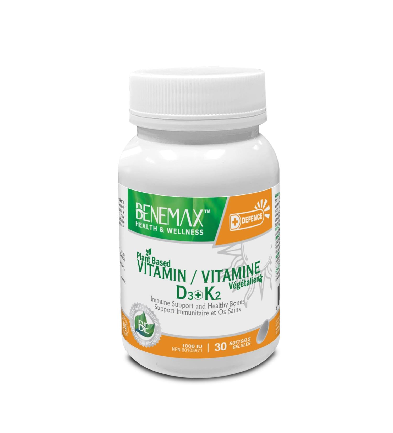 Benemax Vitamin D3 K2 30 Capsules - K2 D3 Vitamin Supplement - Healthy Bones Healthy Teeth Healthy Muscle - Vit K2 D3 Supplement - Vegan D3 K2 - Buy Online on GoSupps.com
