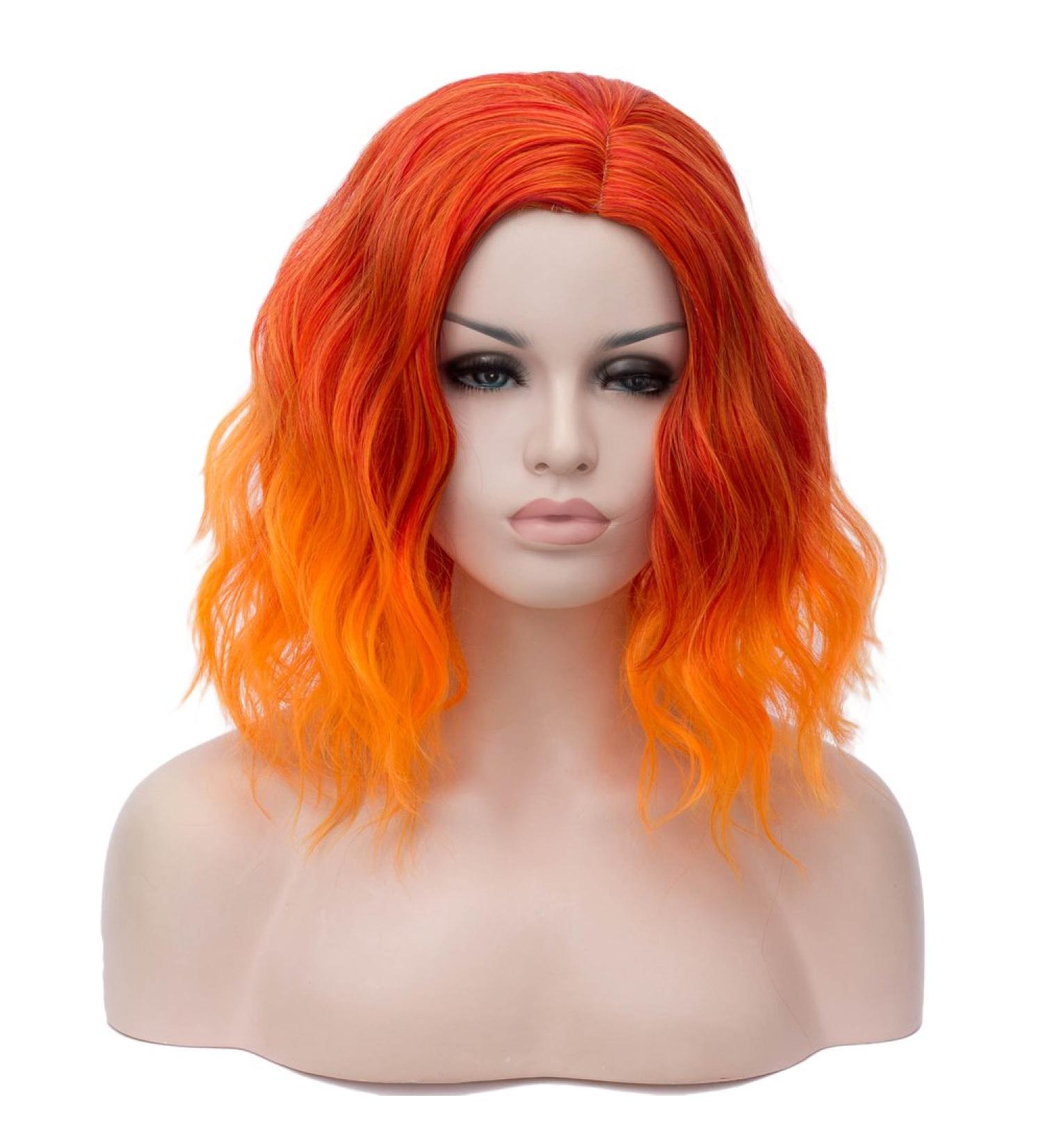 Buy Women's Short Orange Wig - 40cm Curly Imitation Real Hair for Halloween & Cosplay - Buy Online on GoSupps.com