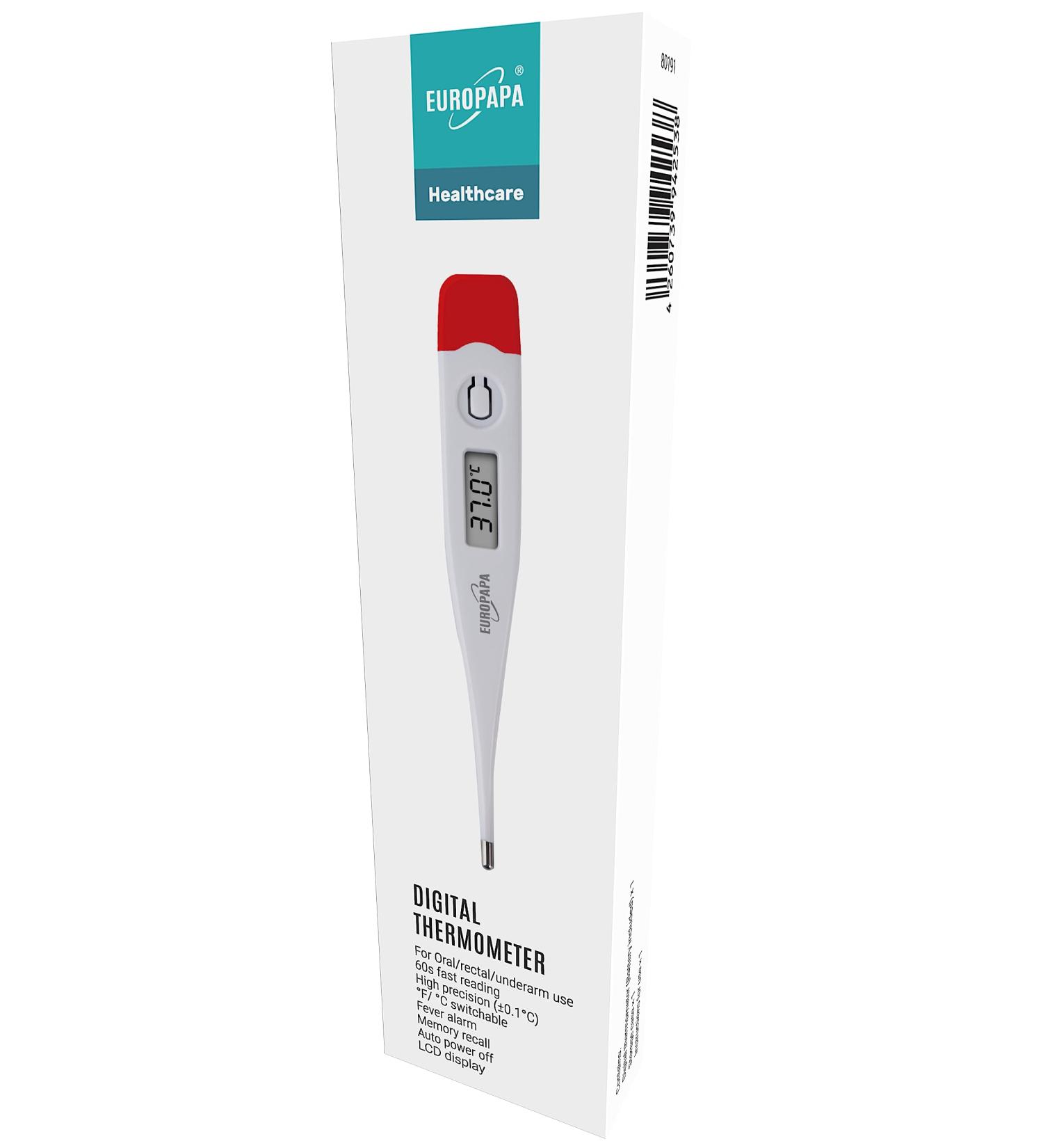 Europapa Digital Fever Thermometer for Babies Children & Adults - Waterproof Oral Axillary & Rectal Use with Fever Alarm (Red) - Buy Online on GoSupps.com