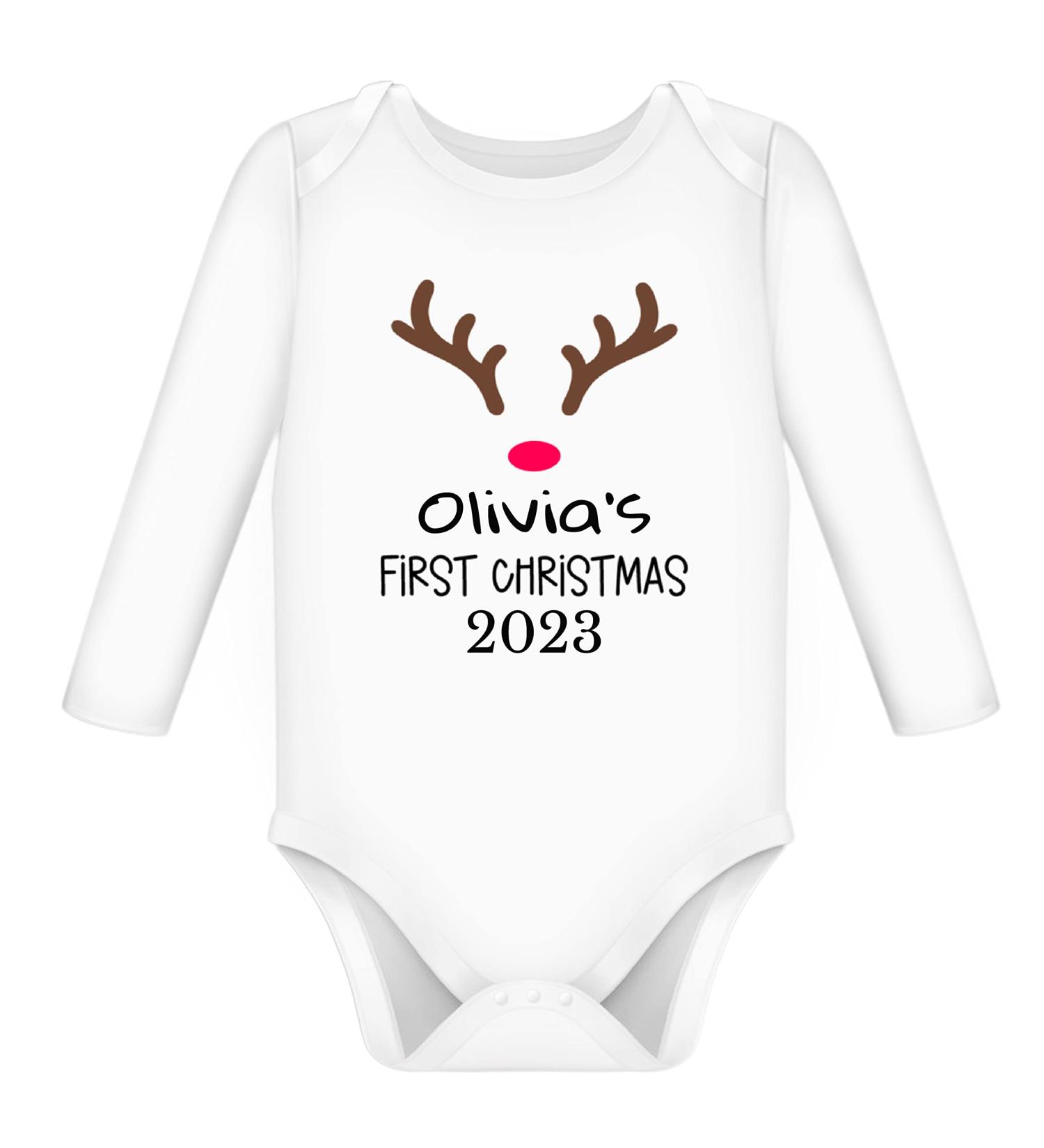 Personalised My First Christmas Baby Grow Outfit | Unisex 3-6 Months | Gender Neutral Xmas Vest for Newborn Boys & Girls - Buy Online on GoSupps.com