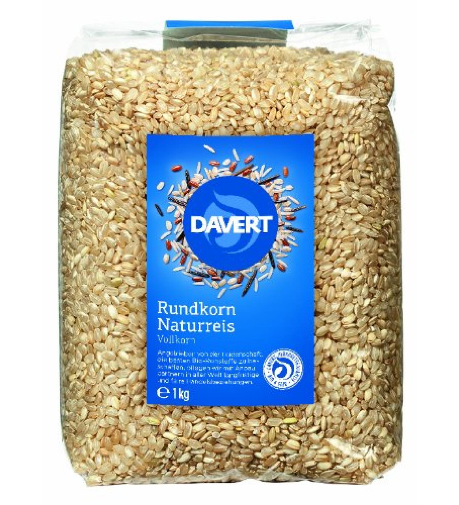 davert Natural Rice Rundkorn Pack of 4 (4 x 1 kg) - Organic