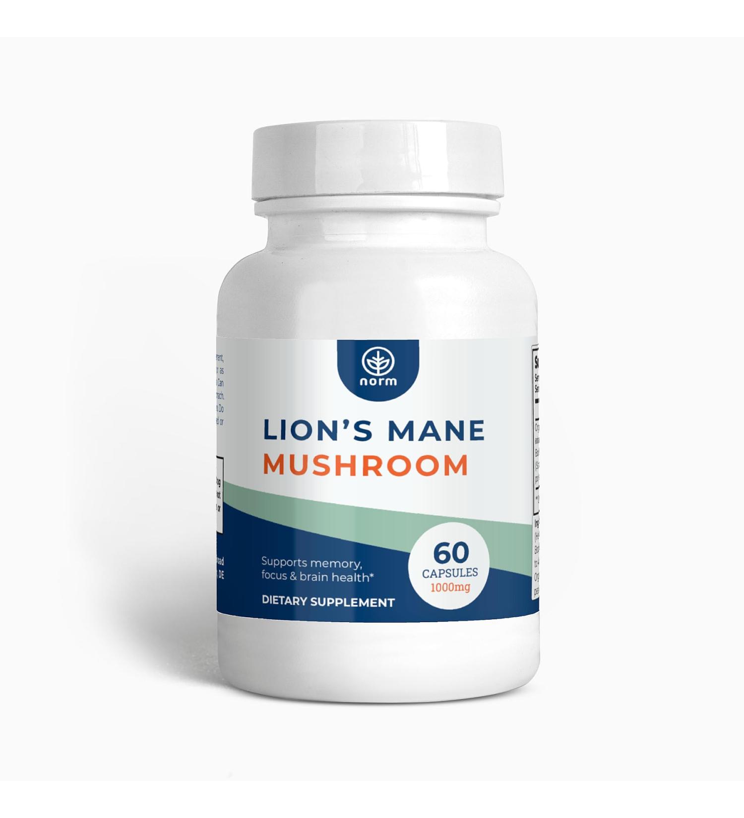 norm Lion s Mane Mushroom Capsules 1000mg Organic Hericium erinaceus with Fruiting Body & Mycelium Focus Memory & Mood Support Cognitive Wellness Nootropic 60 Vegan Capsules Made in USA - Buy Online on GoSupps.com