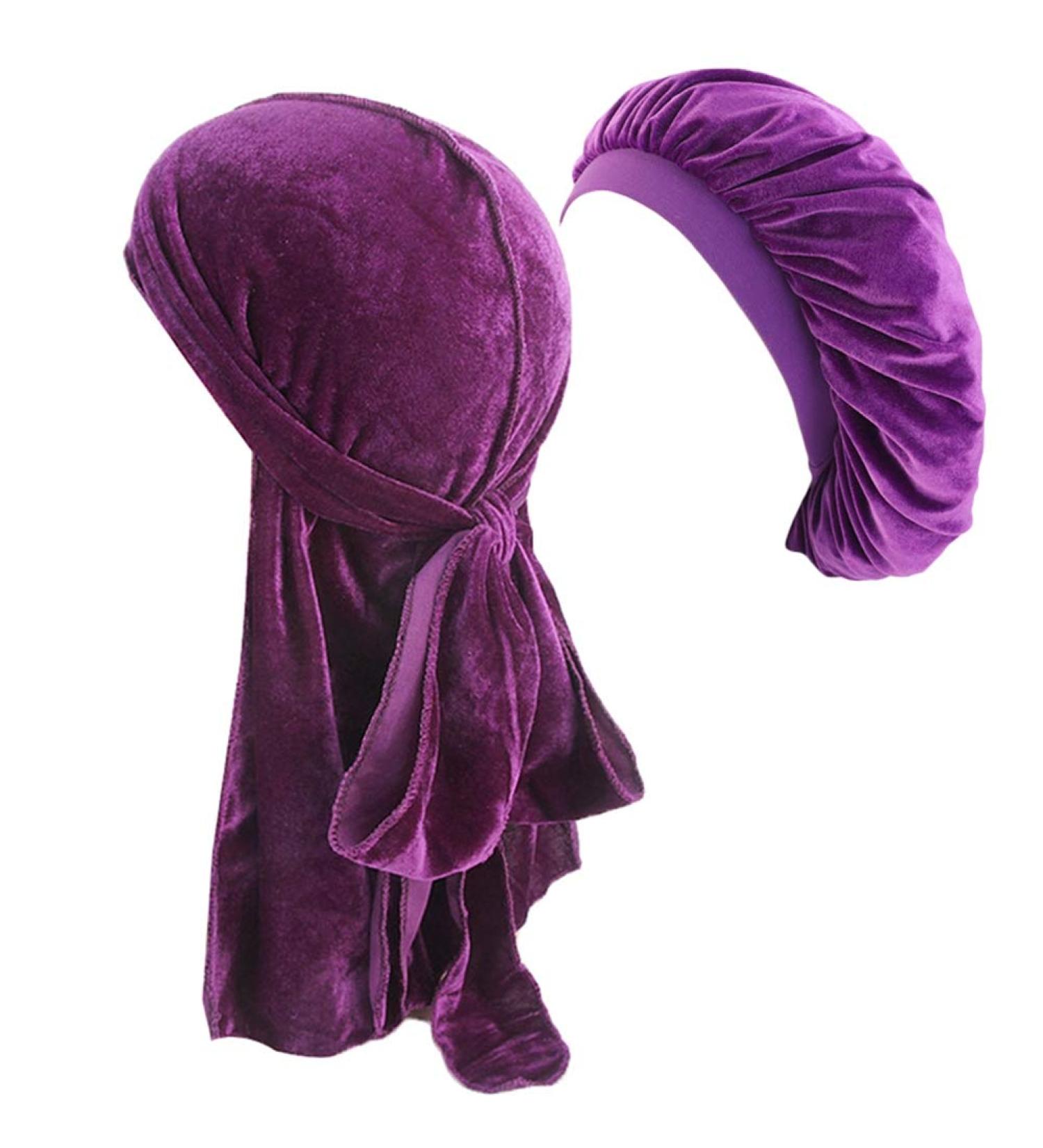 Velvet Durag Long Tail Hair Wrap Set - Purple Waves for Men & Women - Buy Online on GoSupps.com