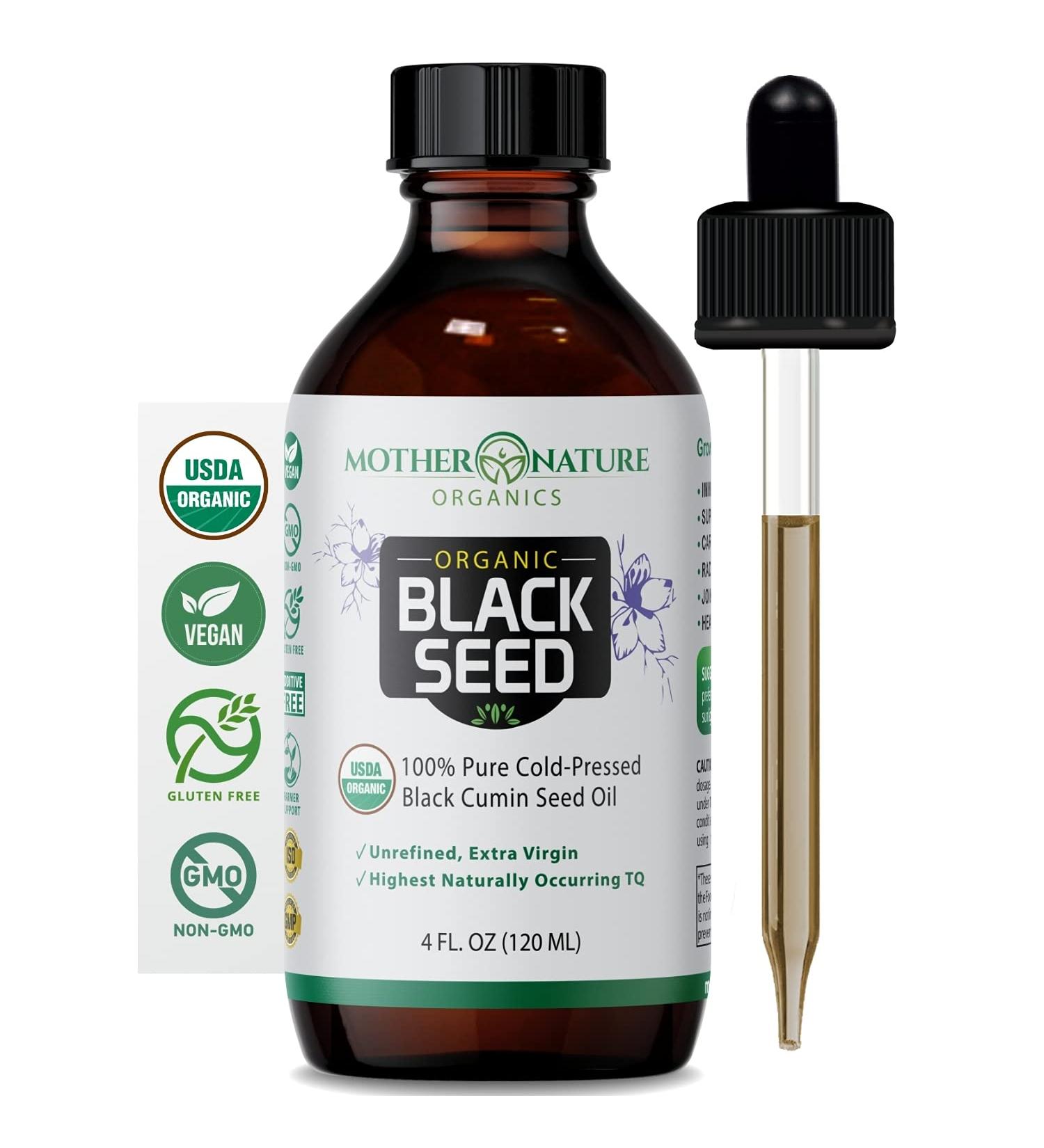 USDA Organic Certified Premium Black Cumin Seed Oil  Darkest Highest TQ Content 1.08 Percent  Nigella Sativa  Undiluted  Cold Pressed  No Solvents  Certified Vegan  Non-GMO (4 Ounce) - Buy Online on GoSupps.com