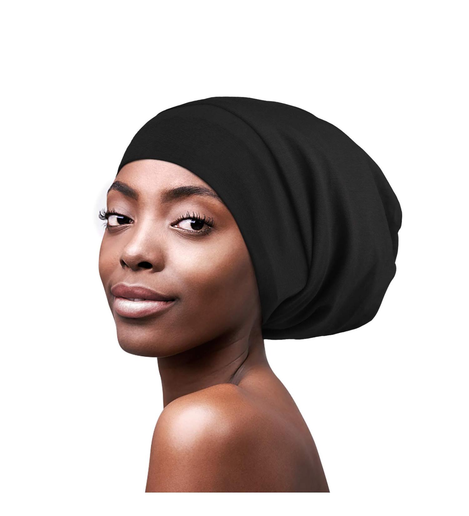 FocusCare Satin Lined Sleep Slouchy Cap - Best Headwear for Curly Hair & Frizzy Hair | Gifts for Women | Dark Black - Buy Online on GoSupps.com