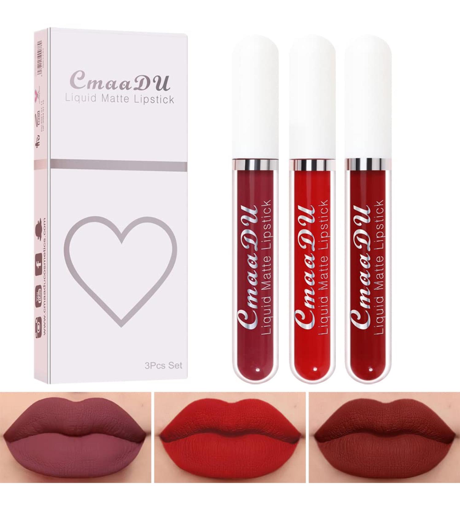 INVILKSTAR 3 Pcs Matte Liquid Lipstick Set - Long-Lasting, Non-Stick, Waterproof Lip Gloss - Buy Online on GoSupps.com