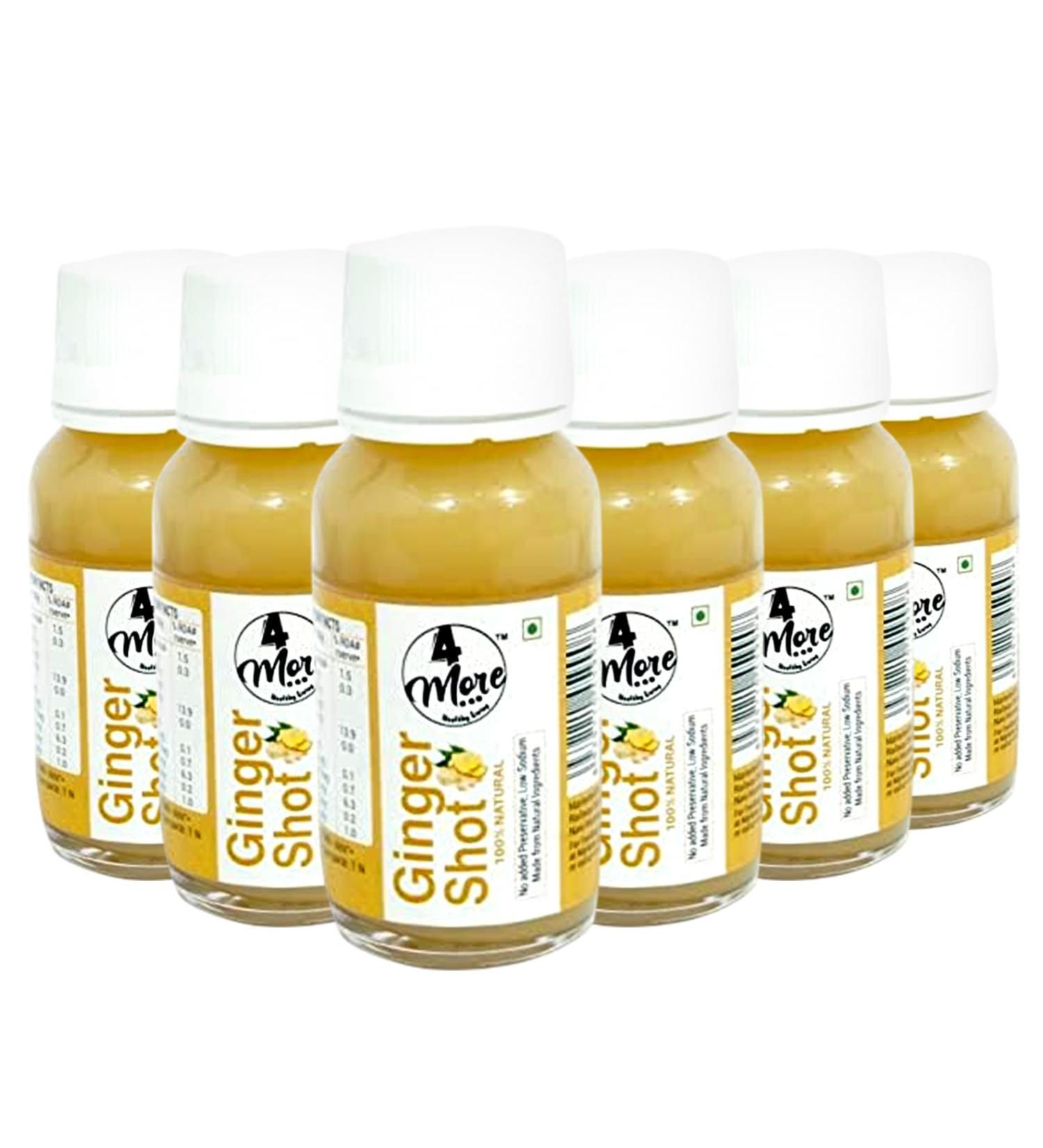 4more Ginger Lemon and Honey Concentrate Shot Natural No Artificial Flavors or Preservatives Cold Pressed Vitamin C Juice Shots for Energy Boosting 8.11 fl oz (pack of 6 1.3 fl oz) Ginger Lemon Shot - Buy Online on GoSupps.com