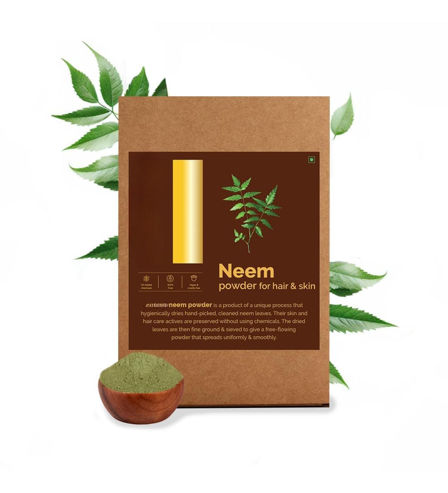 Neem Leaf Powder 100% Pure & Natural Hygienically Dried Pack For Healthy Scalp & Strong Hair - 100 Grams - Buy Online on GoSupps.com