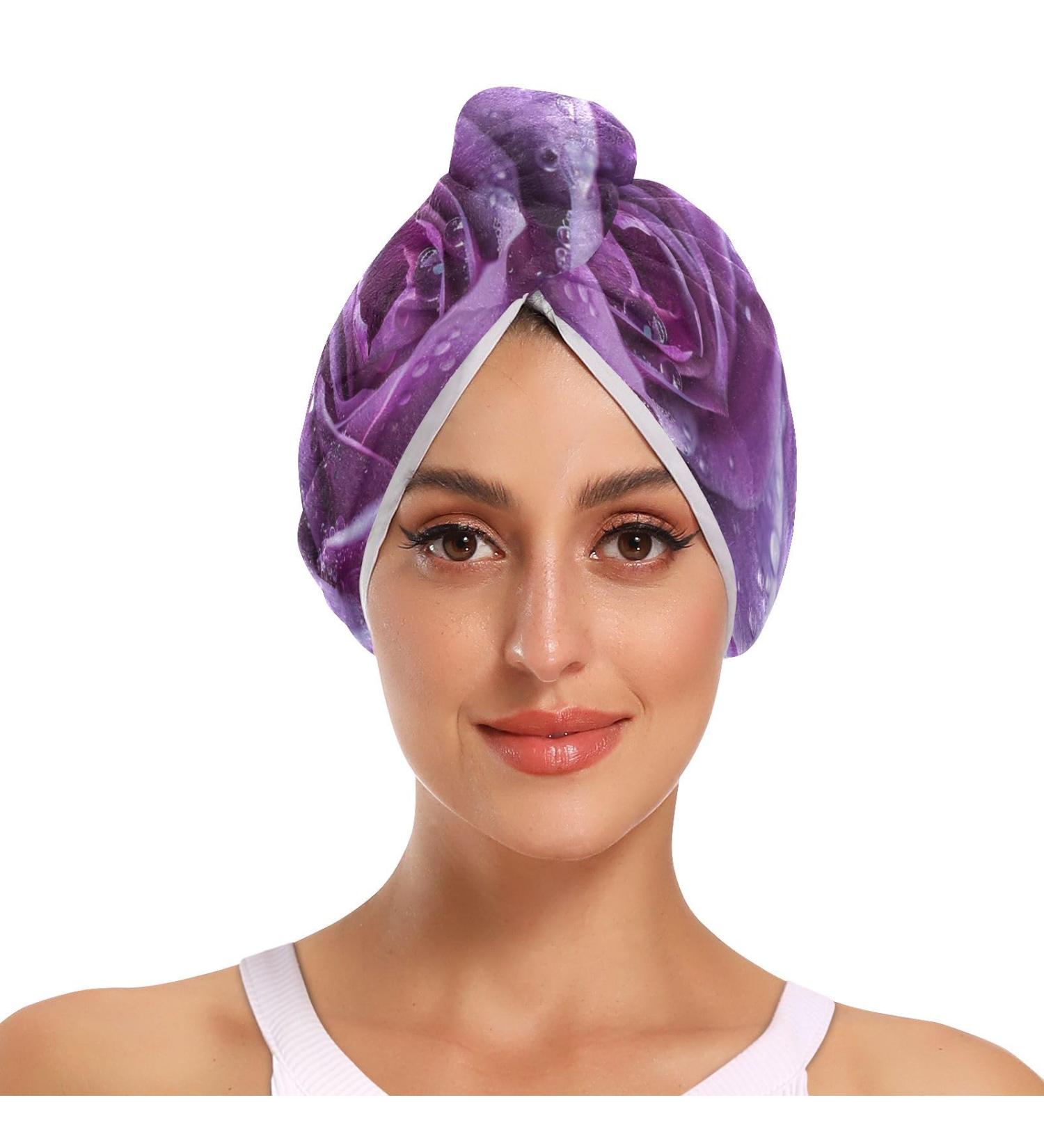 Purple Rose Dewdrop Hair Towel 2 Pack | Super Absorbent Quick Dry Hair Turbans for Women & Girls - Buy Online on GoSupps.com