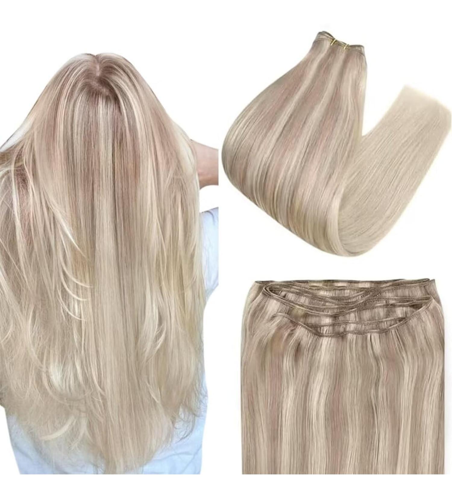 Easyouth Blonde Balayage Double Weft Human Hair Extensions - 12 Inch Nordic Ombre Blonde Sew in Extensions - 70g 3-Weft Set - Buy Online on GoSupps.com