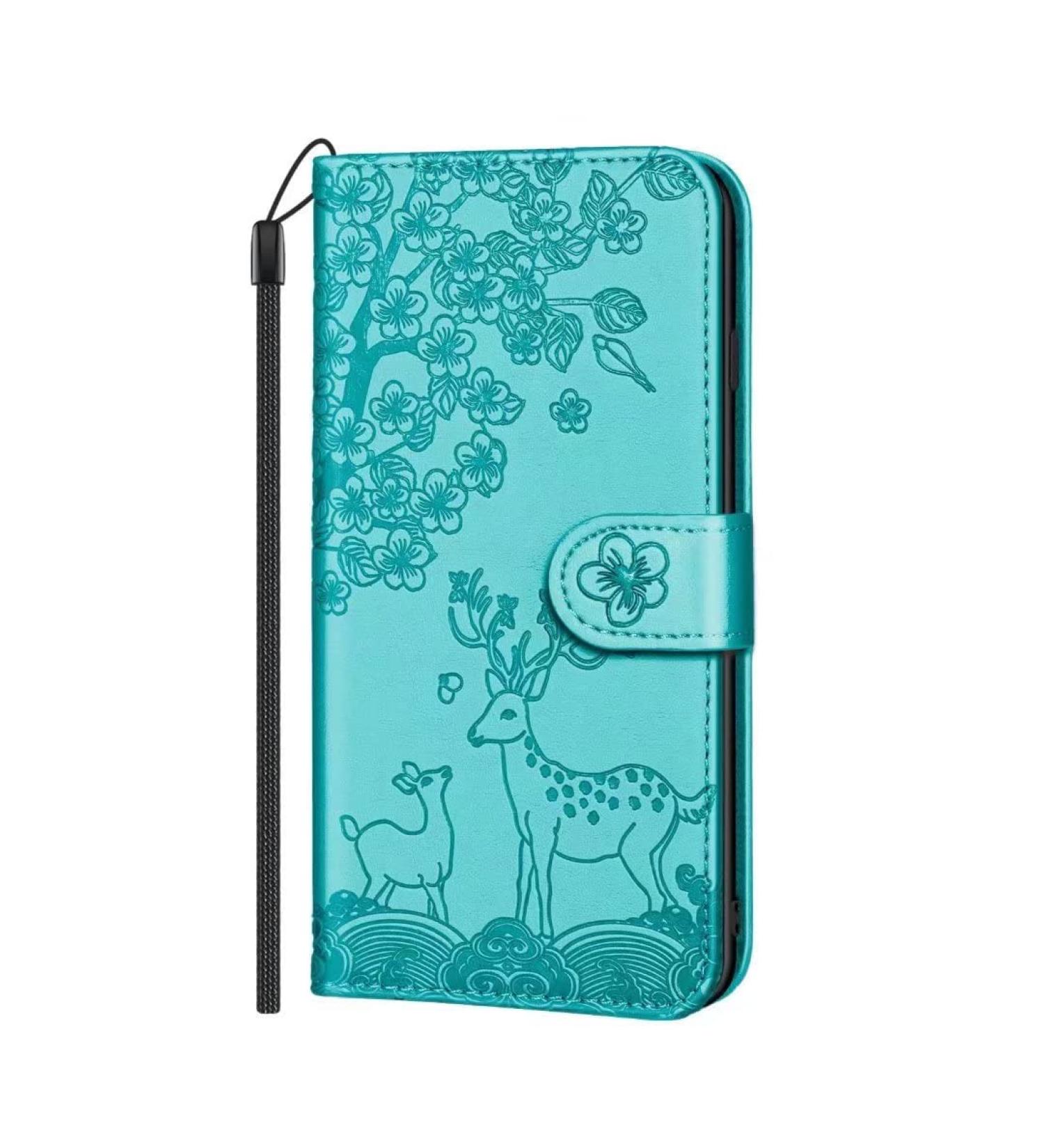 Buy Magon Embossing Flower Leather Case for Samsung Galaxy S22 Plus - Full Body Protection Flip Cover with Card Compartment in Blue - Buy Online on GoSupps.com