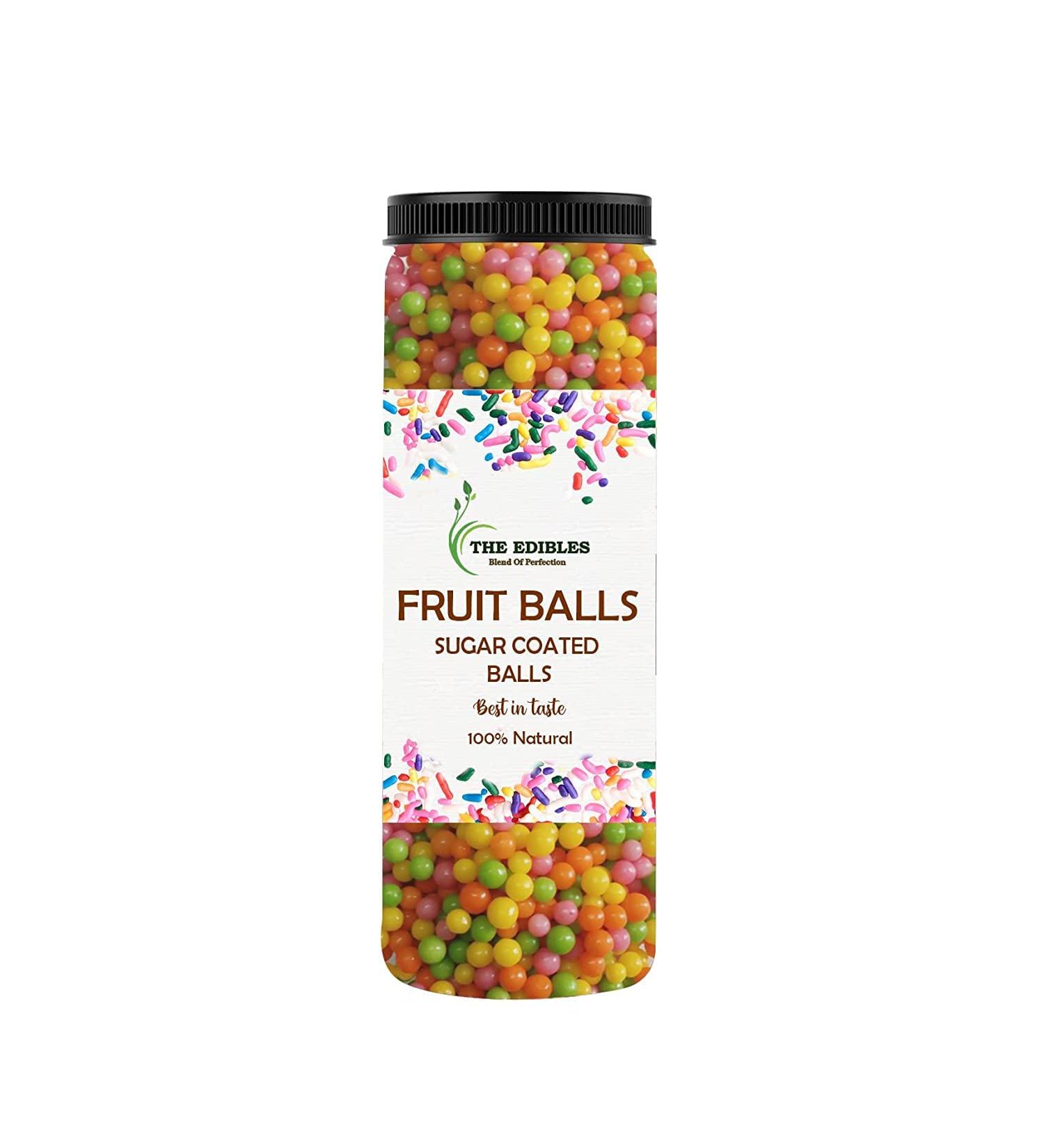 THE EDIBLES Fruit Balls Candy | Assorted Fruit Flavour Candy Balls 250 gms | Sugar Pearls_Packing May Vary - Buy Online on GoSupps.com