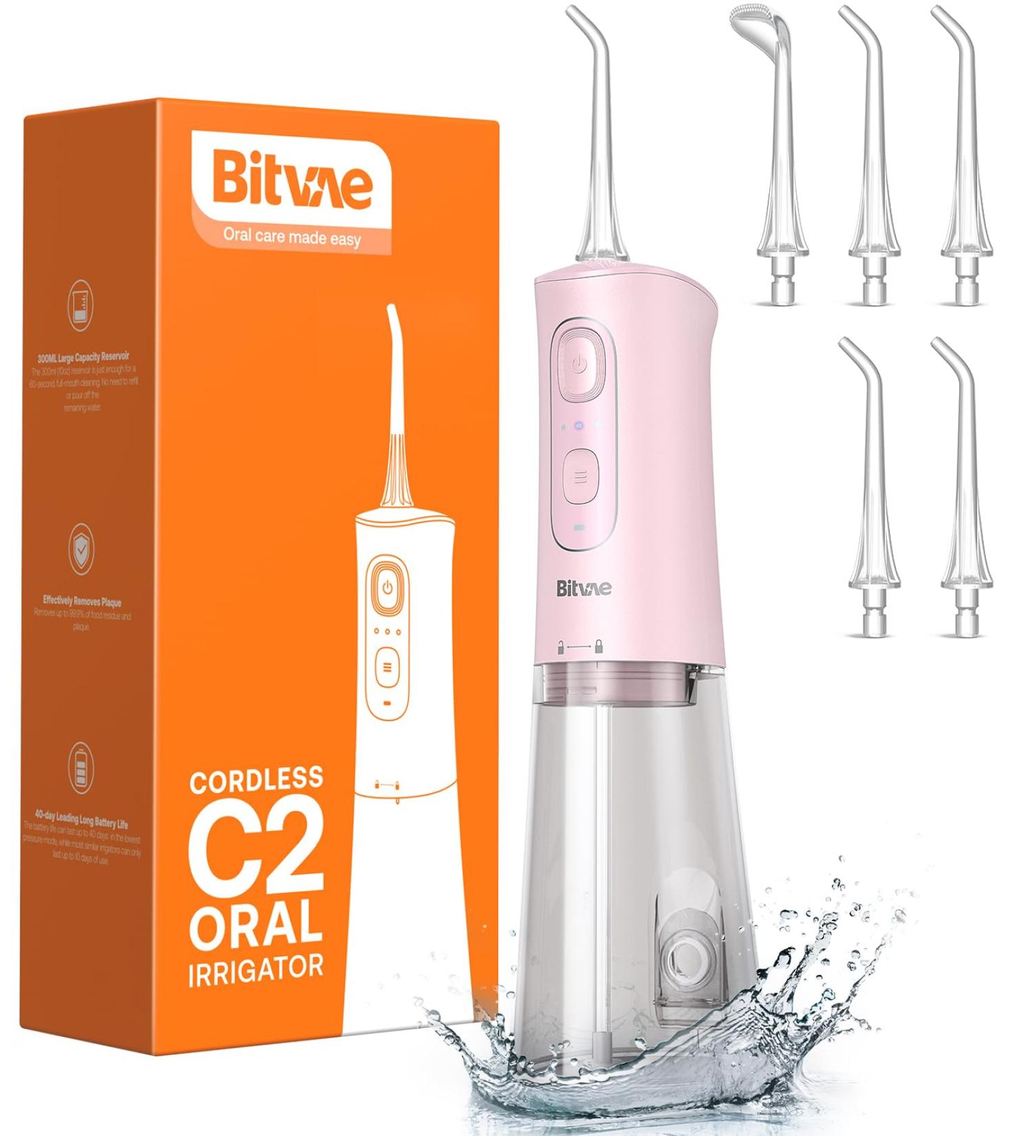 Buy Bitvae Wireless Mouth Shower 3 Cleaning Modes 6 Jet Tips Portable 260ml Waterproof Quartz Pink - 40 Days Use! - Buy Online on GoSupps.com
