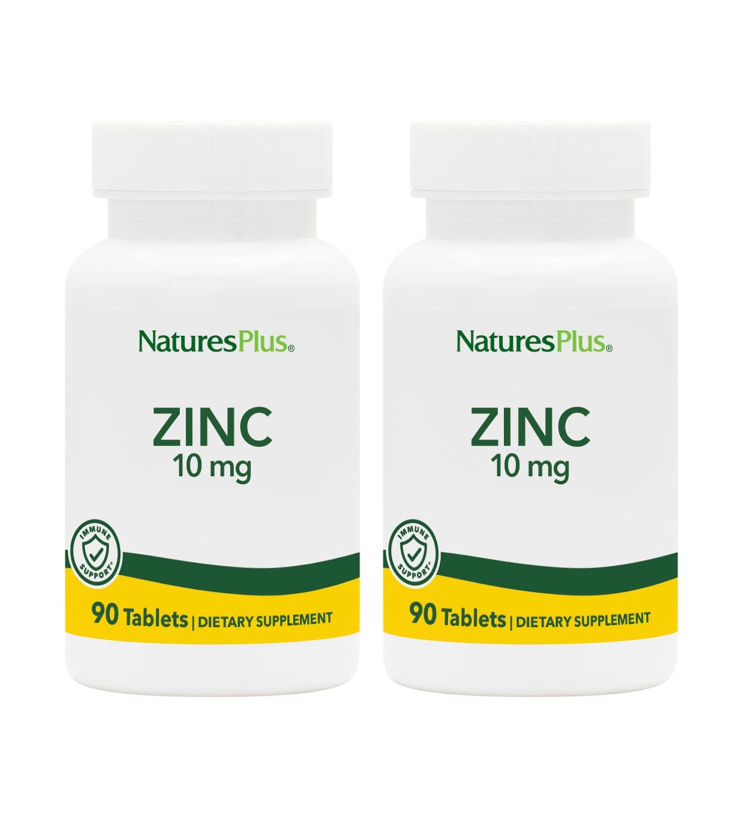 NaturesPlus Zinc 10 mg - 90 Tablets x 2 - Immune Health Support - Amino Acid Chelate - Gluten-Free Vegetarian Formula - 180 Servings - Buy Online on GoSupps.com
