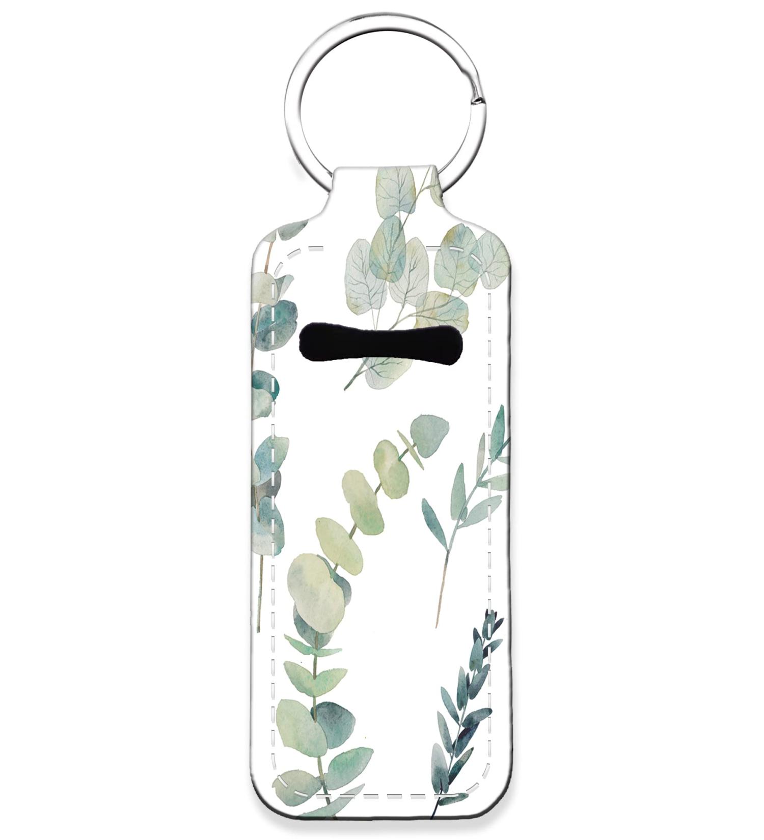 Mini Lipstick Holder Keychain with Neoprene Sleeve - Green Leaf Eucalyptus Floral Design | Travel Lip Balm Holder for Birthday Gift - Buy Online on GoSupps.com