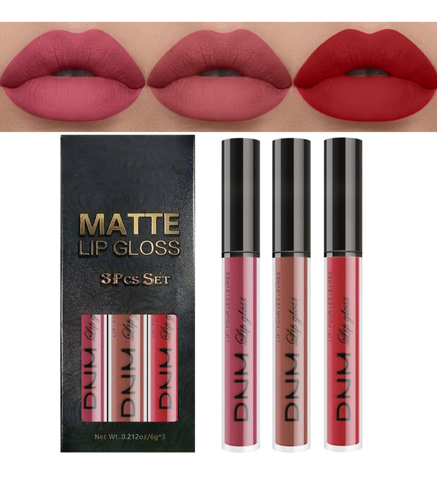 3Pcs Matte Lip Gloss Set Matte Liquid Lipstick Set Lip Stain Long-Lasting Waterproof Lipgloss Makeup Gift Lipsticks Set Vibrant Lips Set (10) #10 - Buy Online on GoSupps.com