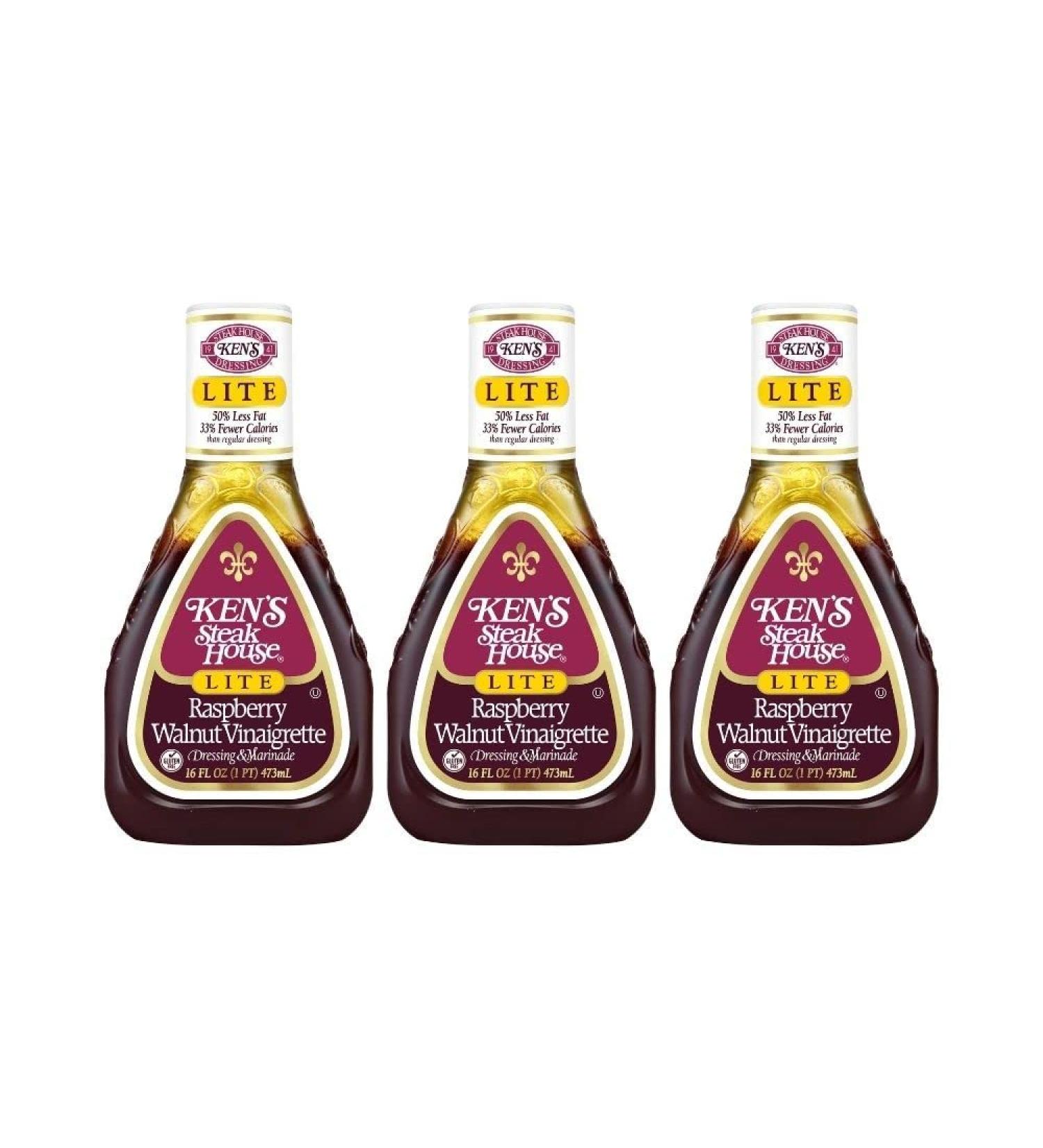 Ken's Steak House Lite Raspberry Walnut Vinaigrette 16 Fl Oz - Pack of 3 | Delicious Salad Dressing - Buy Online on GoSupps.com