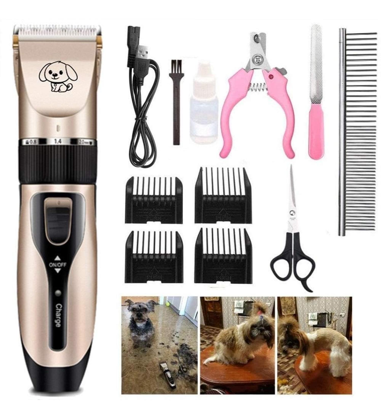 Dog Clippers Rechargeable Low Noise Cordless Pet Clippers with 4 Guide Combs and Cleaning Brush Nail Kits - Buy Online on GoSupps.com