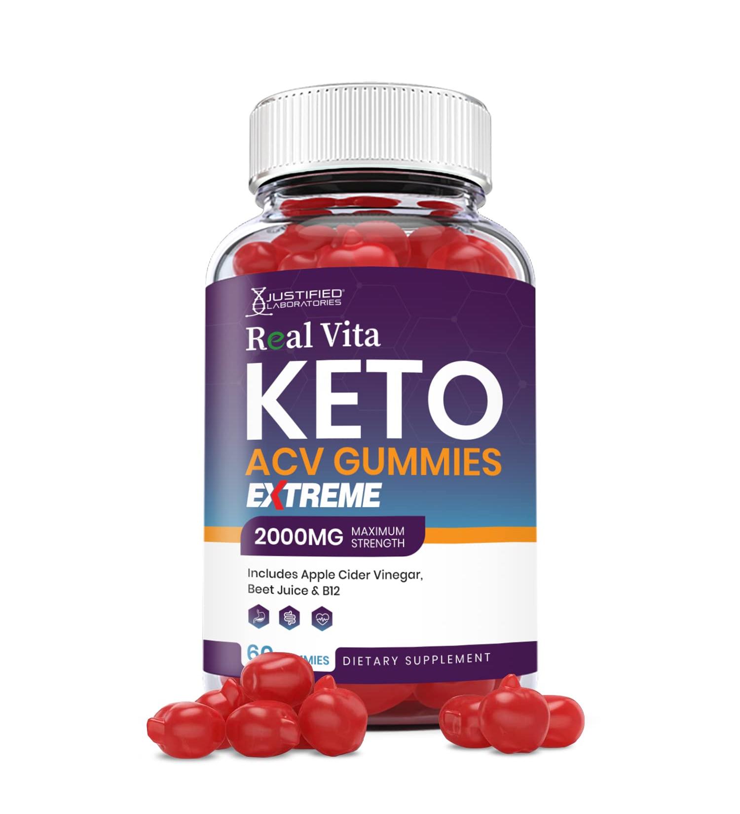 Real Vita Keto ACV Gummies Extreme Formula 2000MG with Pomegranate Juice, Beet Root & B12 - 60 Gummys - Buy Online on GoSupps.com