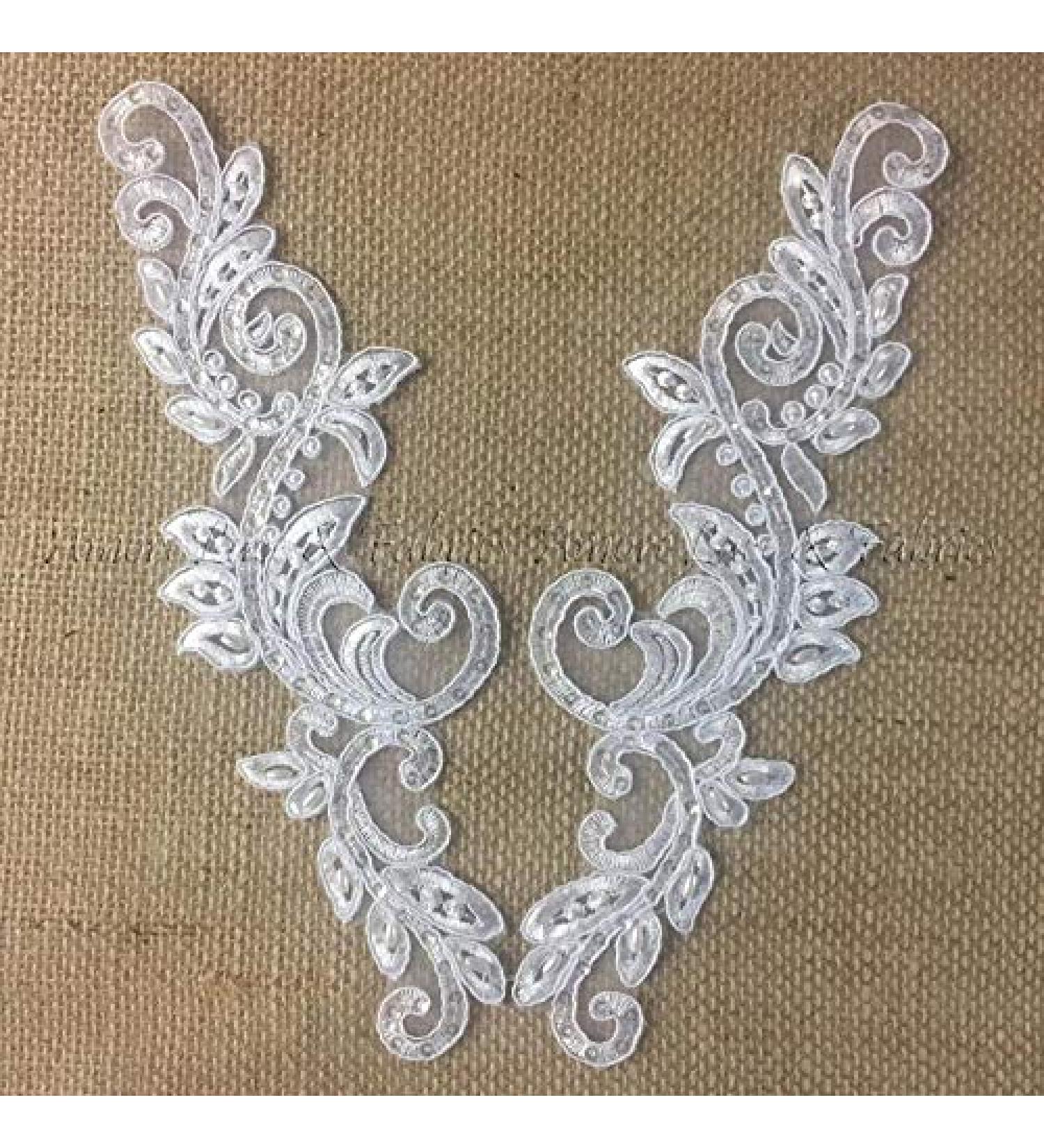 Bridal Applique Lace Pair - Hand Beaded Sequined Embroidered Organza - 10 Long - White - Ideal for Communion, Christening, and Crafts - Buy Online on GoSupps.com