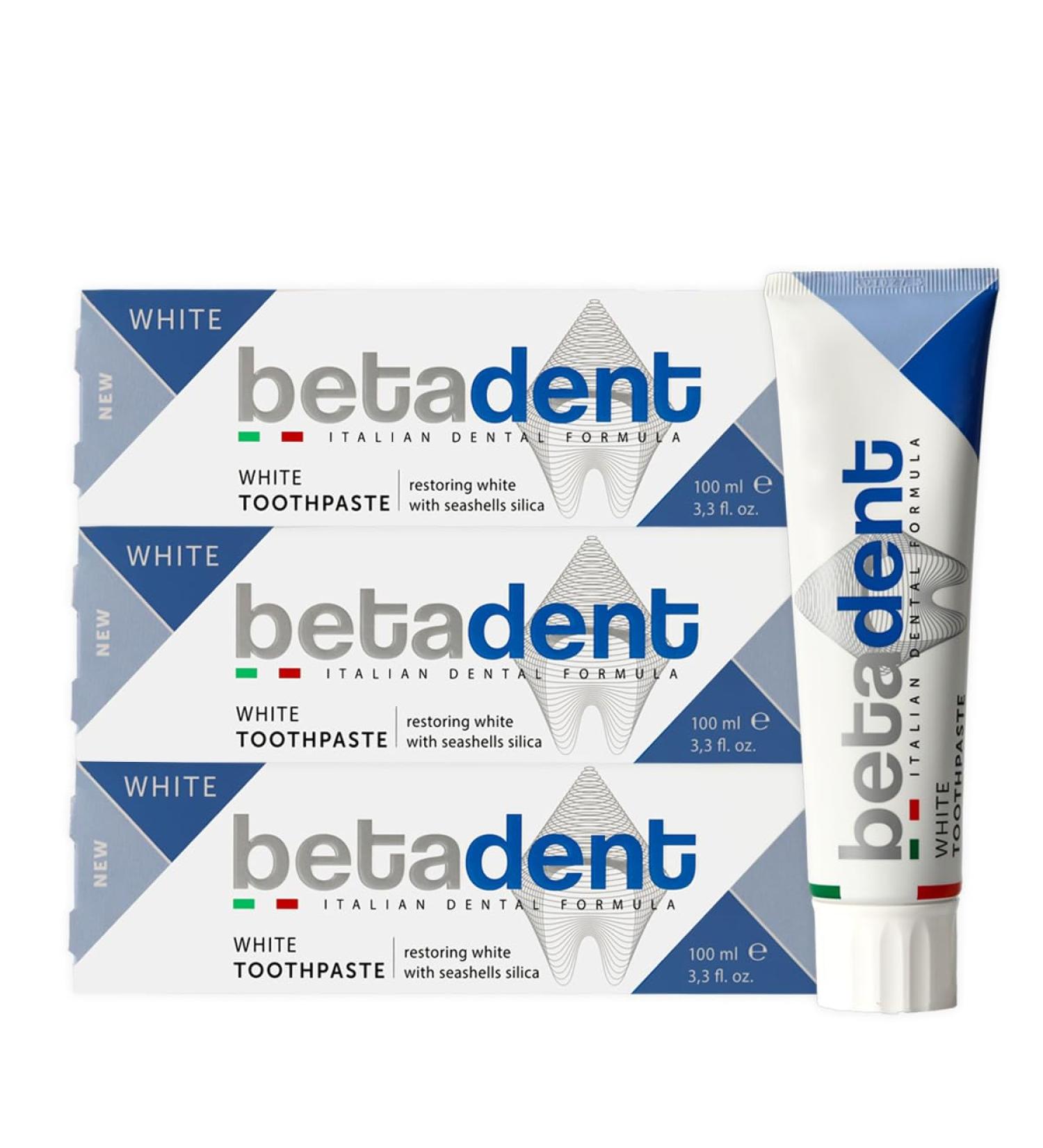  BETADENT Betadent 3 x 100ml White Toothpaste Gentle Whitening Non-Abrasive Restores Natural Teeth Fresh Breath Anti-Plaque Anti-Scales - Buy Online on GoSupps.com