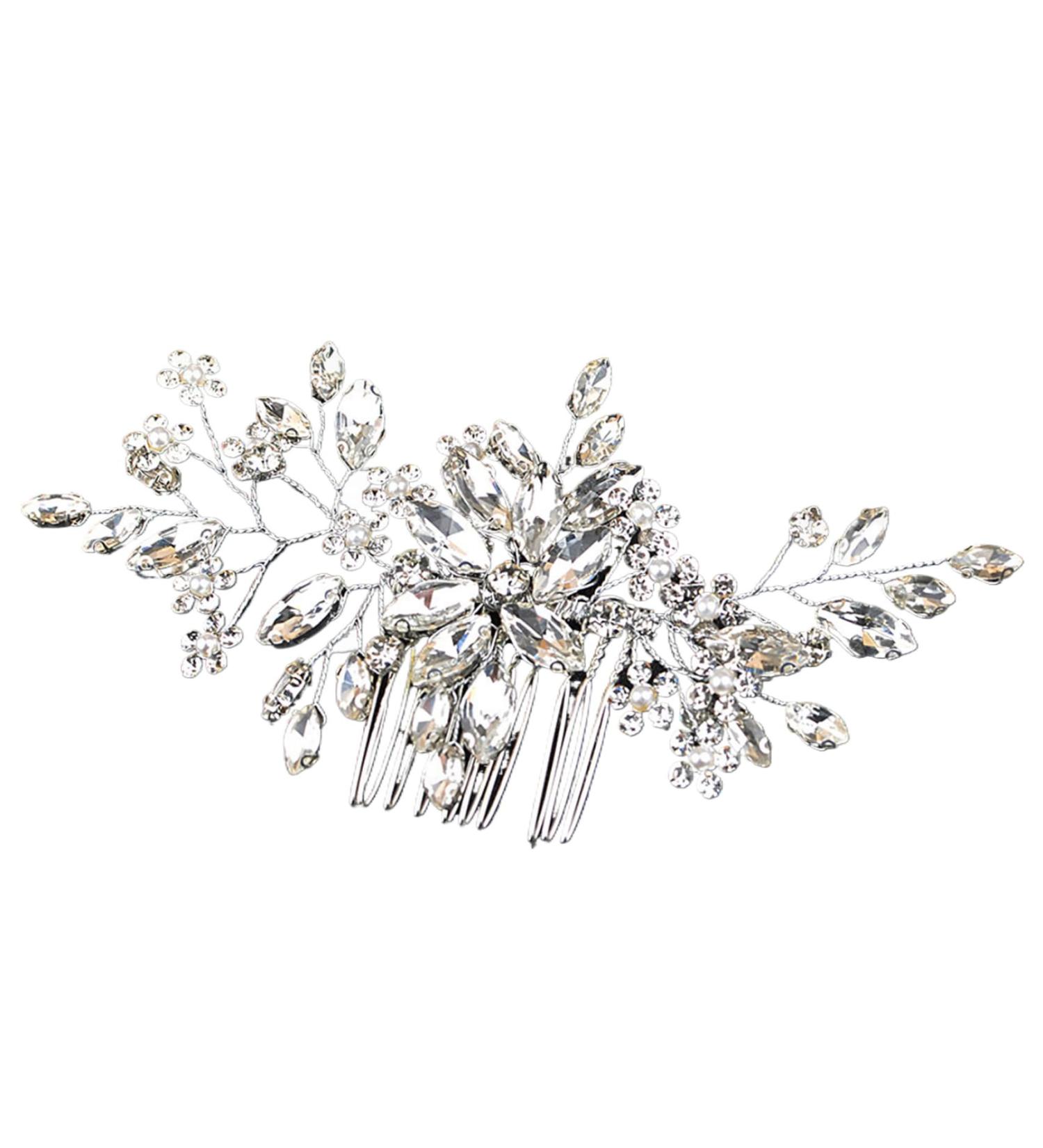 Bridal Hair Accessories Lightweight Floral Leaf Wedding Hair Accessories for Women Bridal Hair Comb Exquisite Wedding Hair Clip Multipurpose Diamond Hair Accessories Sliver - Buy Online on GoSupps.com