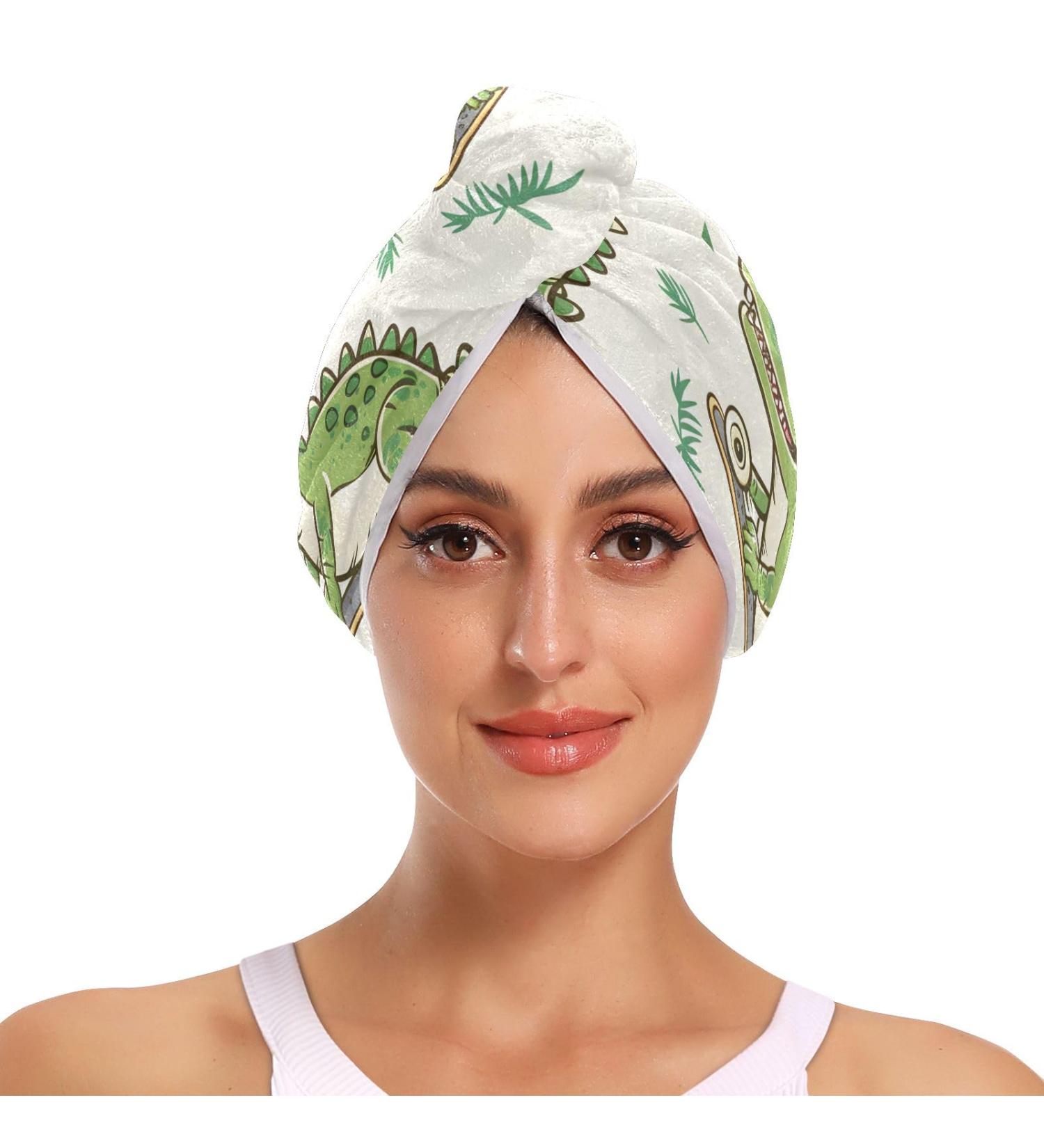 Super Absorbent Cartoon Crocodile Hair Towel 2 Pack | Quick Dry Hair Turbans for Women & Girls - Buy Online on GoSupps.com