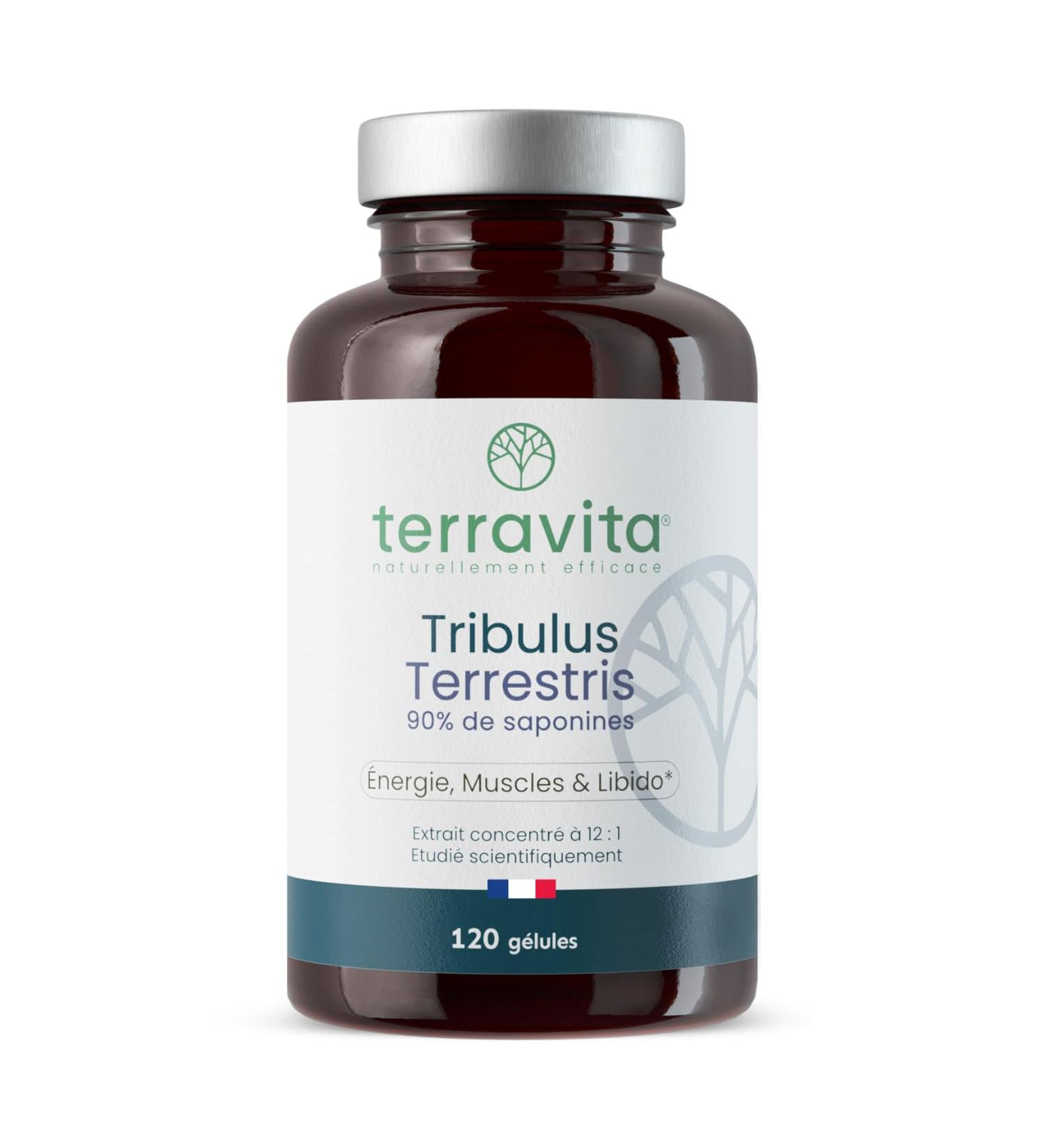 TRIBULUS Terrestris | Hautement Concentr : Extrait 12:1 | Titr 90% en Saponine | 120 G lules | 1500 mg par Dose | Performances Endurance Musculation et Libido | Made in France | Terravita - Buy Online on GoSupps.com