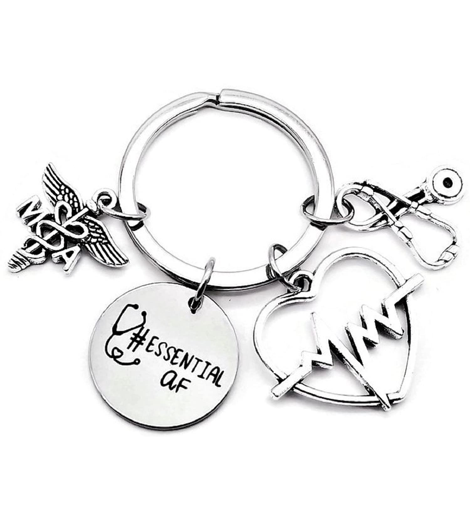 Kit's Kiss Medical Assistant Keychain MA Medical Assistant Gift Stethoscope Syringe Medical Caduceus Heartbeat Nursing School Medical Student Graduation Doctor Nurse Essential AF Gift