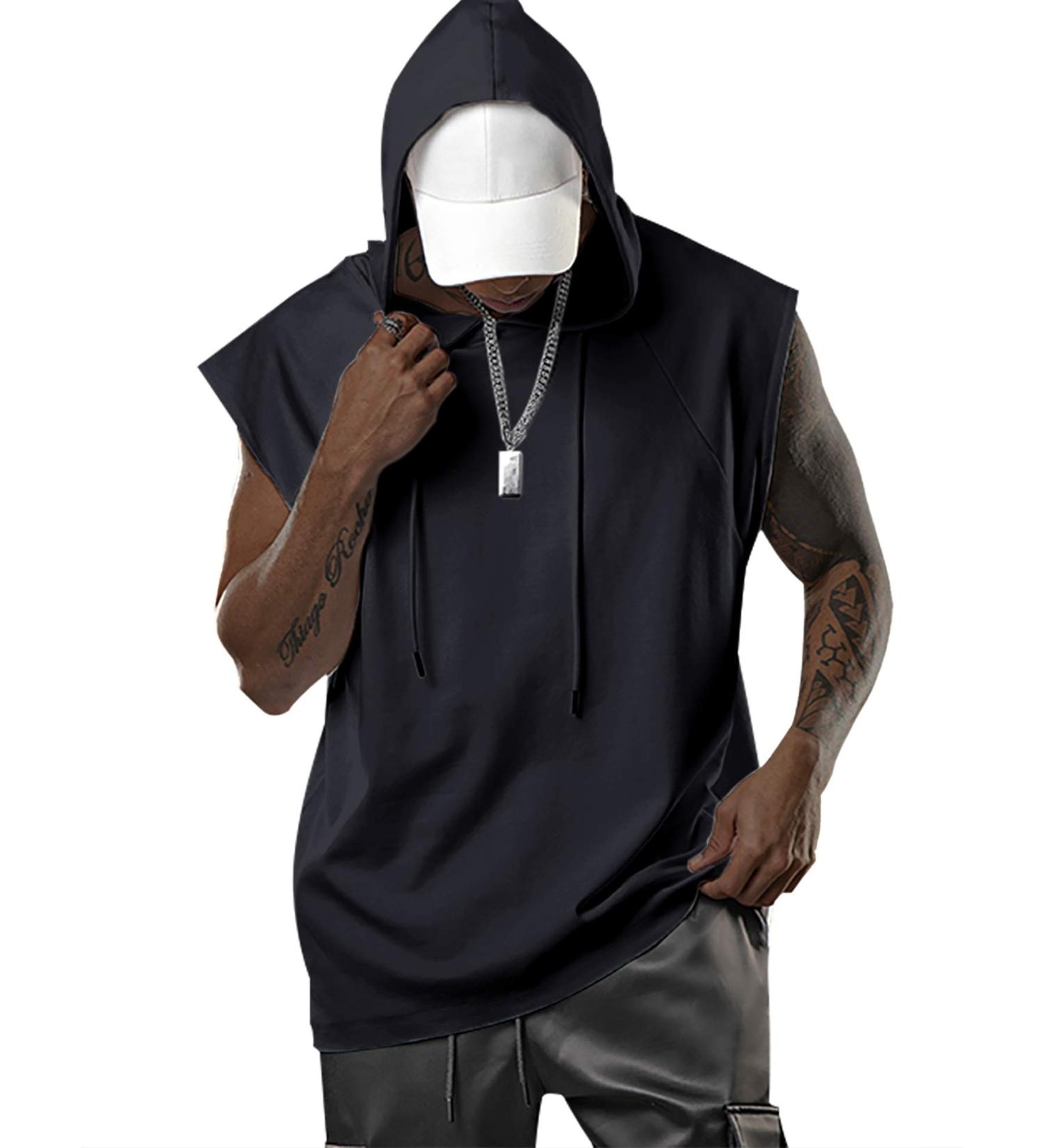 Aixdir Men's Black Workout Hooded Tank Top - Sleeveless Muscle Cut Off T-Shirt for Gym - Buy Online on GoSupps.com