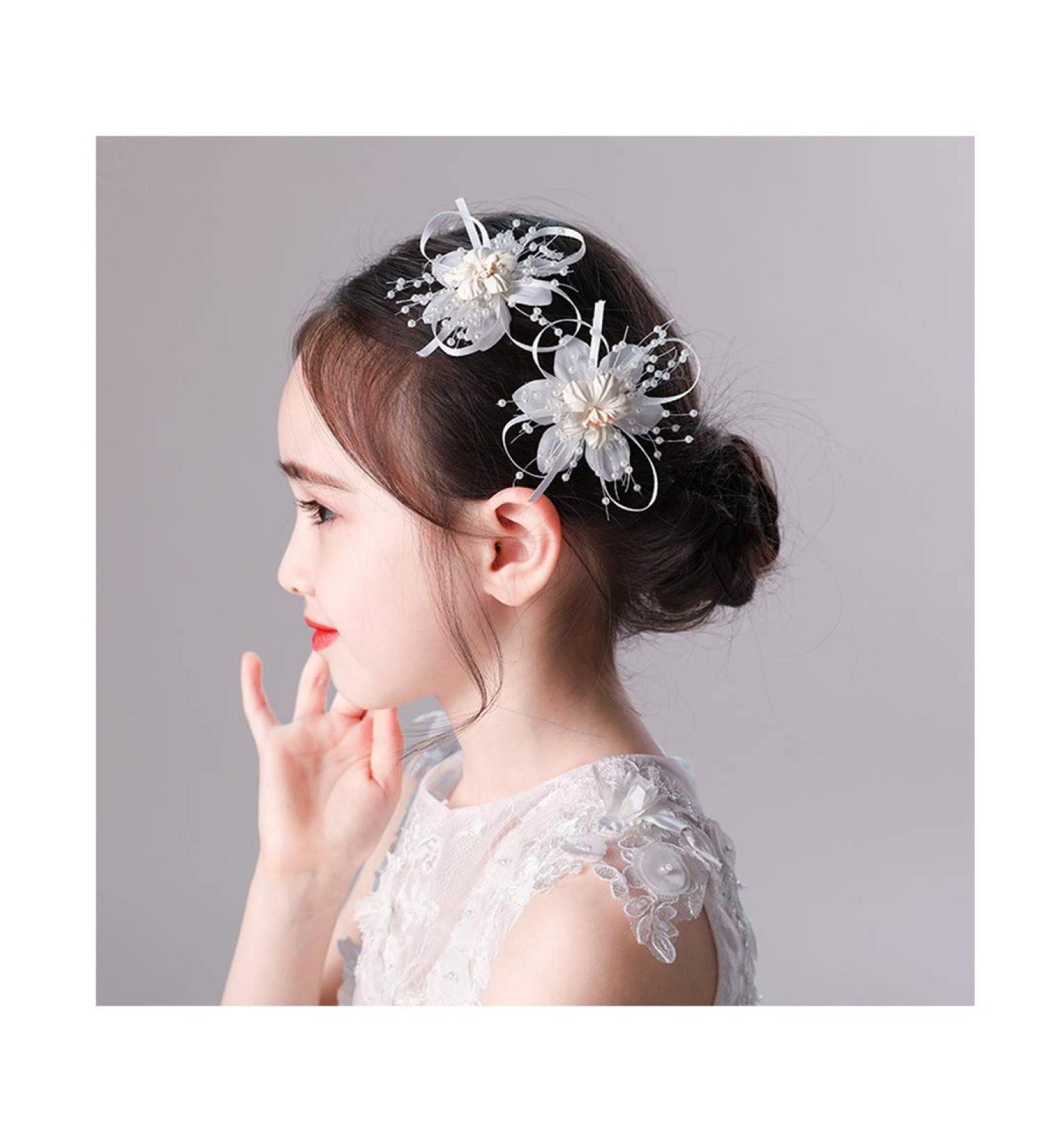 Iyou Flowers Princess Headpiece | White Flower Wedding Hair Clip & First Communion Accessories (3 Pcs) - Ideal for Flower Girls & Bridesmaids - Buy Online on GoSupps.com
