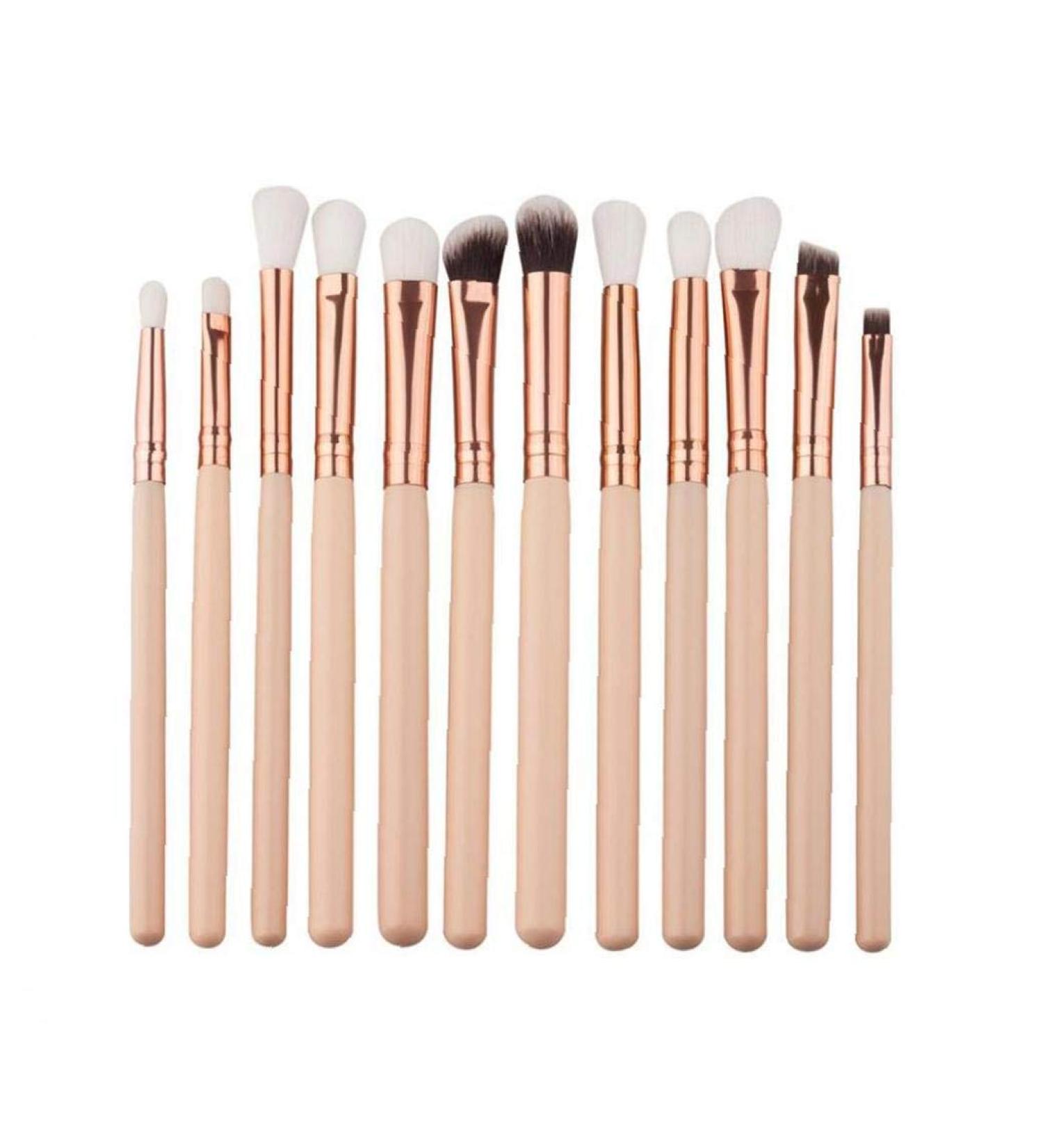 12-Piece Professional Eye Makeup Brush Set - Blender Eyeliner Eyebrow & Concealer Brushes - High-Quality Beige Cosmetic Tools - Buy Online on GoSupps.com